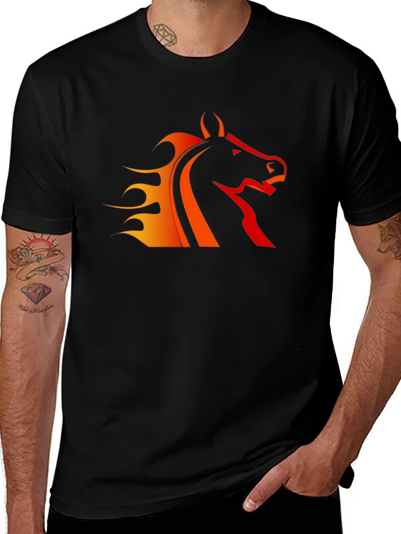 Variant 5 of Black T-Shirt with Fiery Horse Design