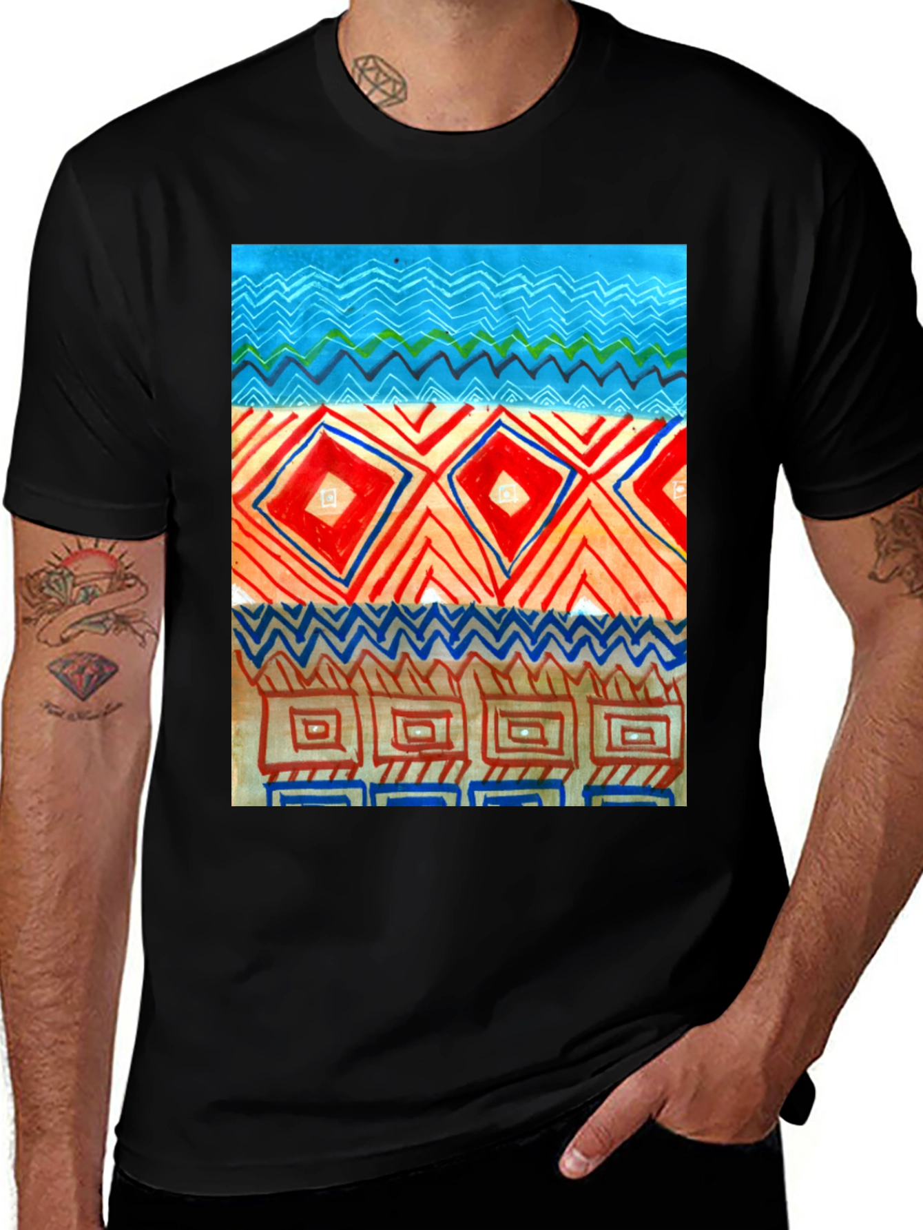 Variant 15 of Geometric Pattern Black T-Shirt