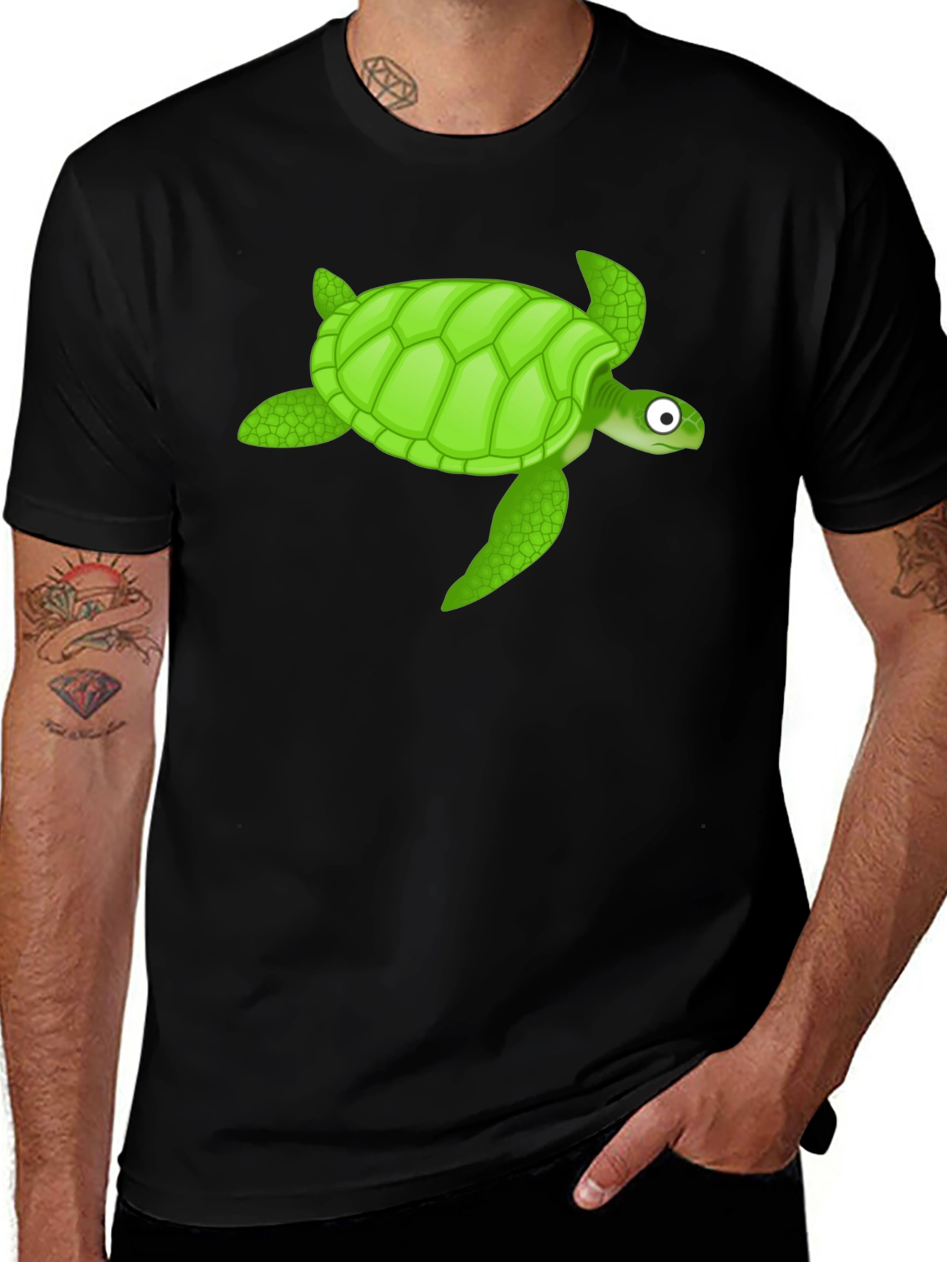 Variant 21 of Cute Turtle Graphic Tee - Black Cotton T-Shirt