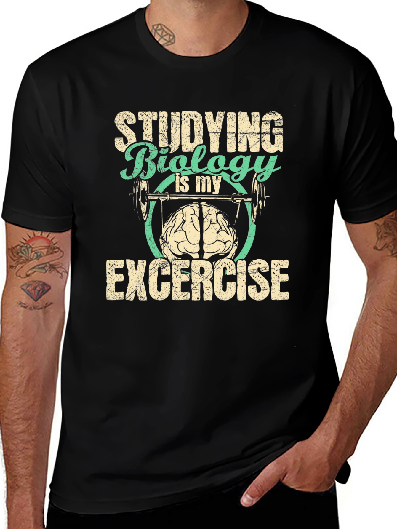 Variant 7 of Biology Exercise T-Shirt - Study Brain Powerlift Tee