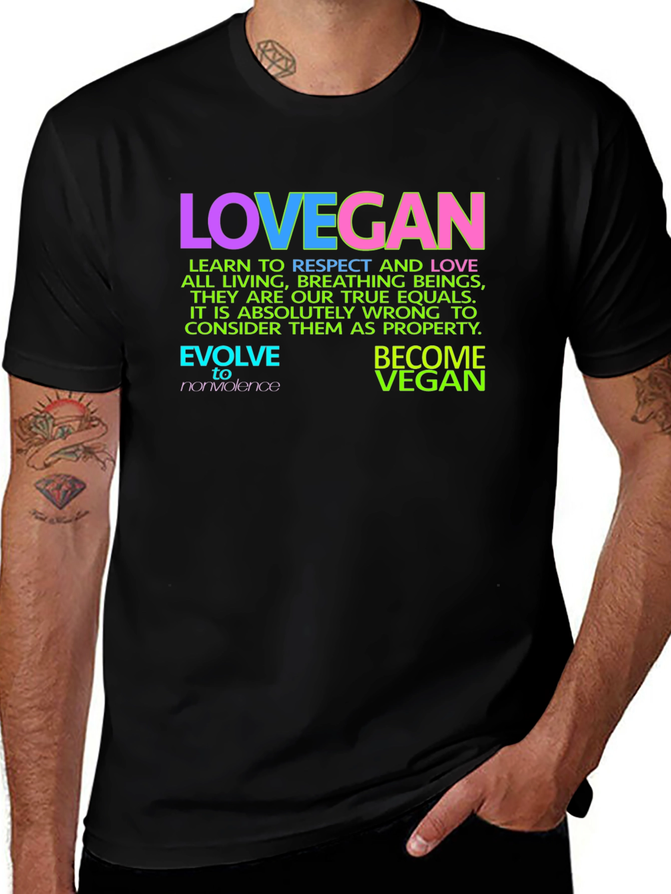 Variant 4 of Lovegan Vegan T-Shirt - Respect All Life