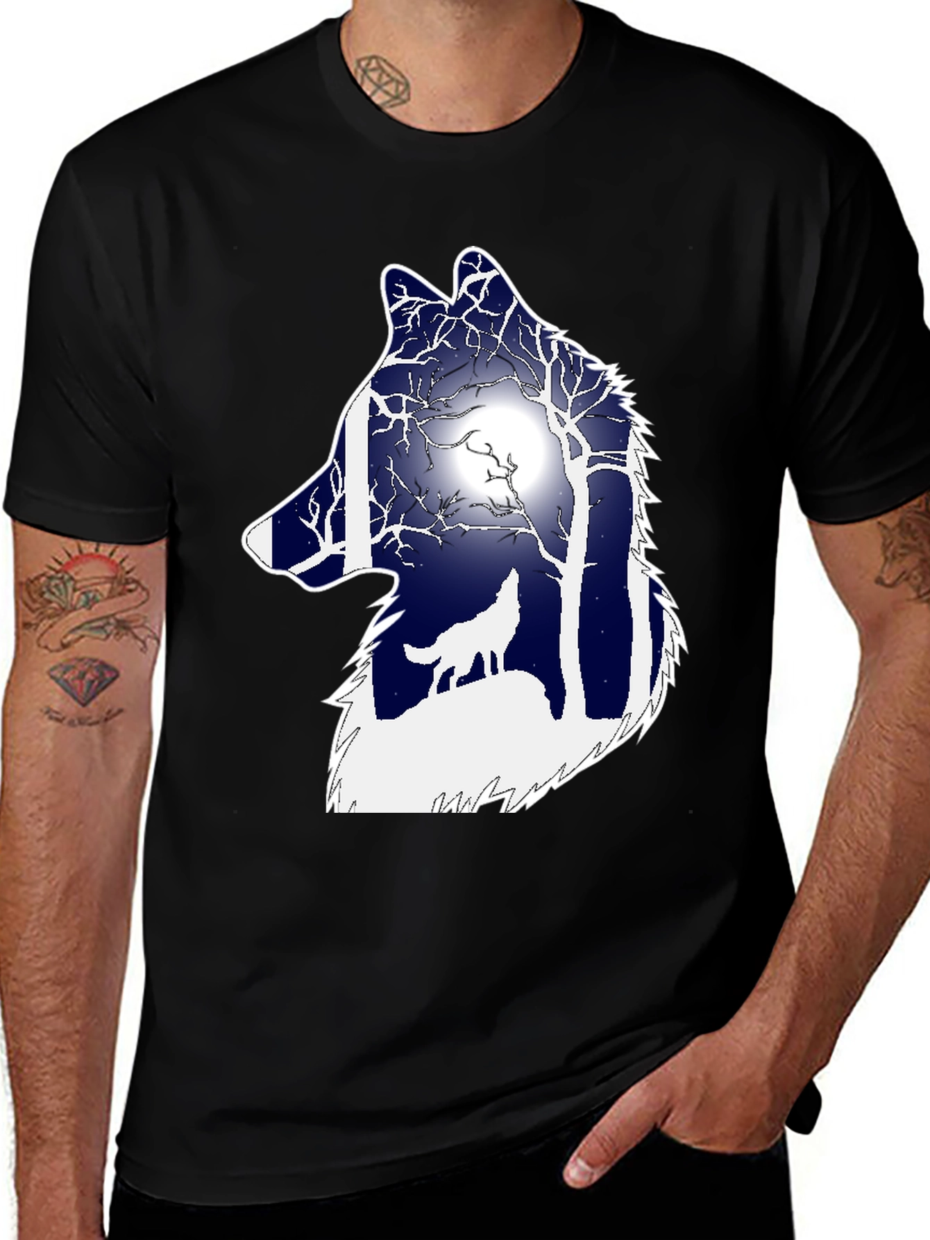 Variant 6 of Wolf Silhouette Graphic Tee - Black