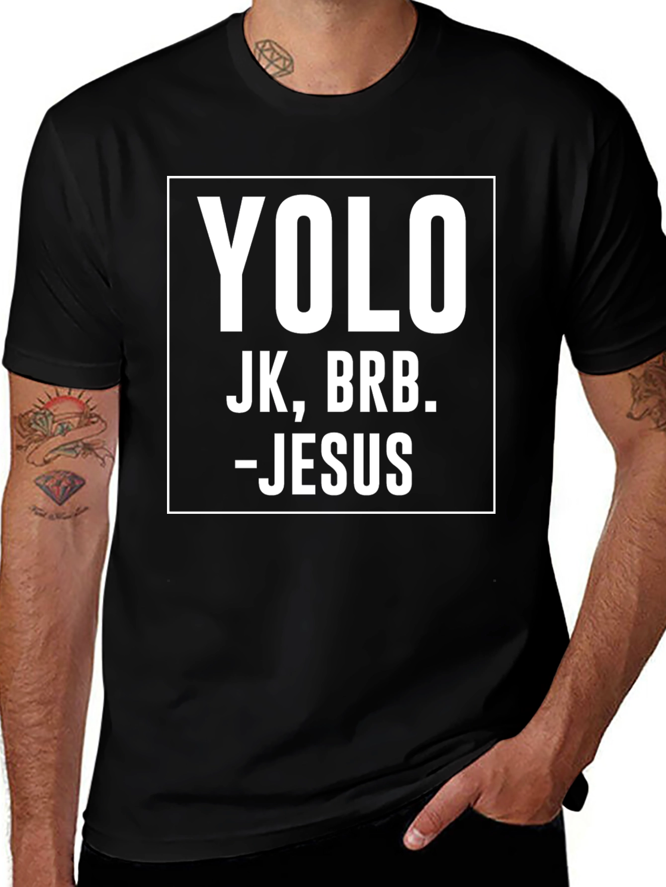YOLO JK BRB Jesus Black T-Shirt