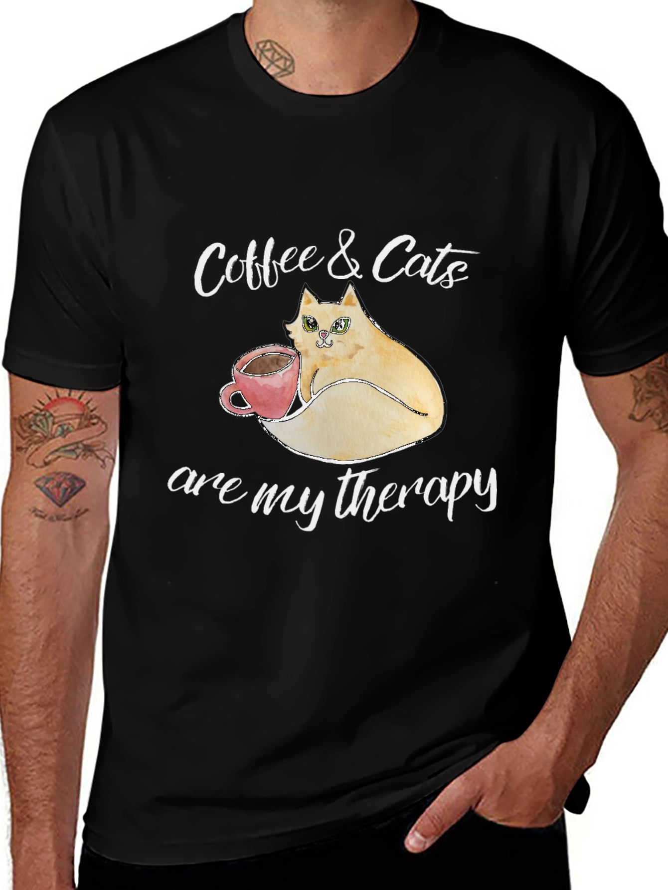 Variant 19 of Coffee & Cats Therapy T-Shirt - Unique Design