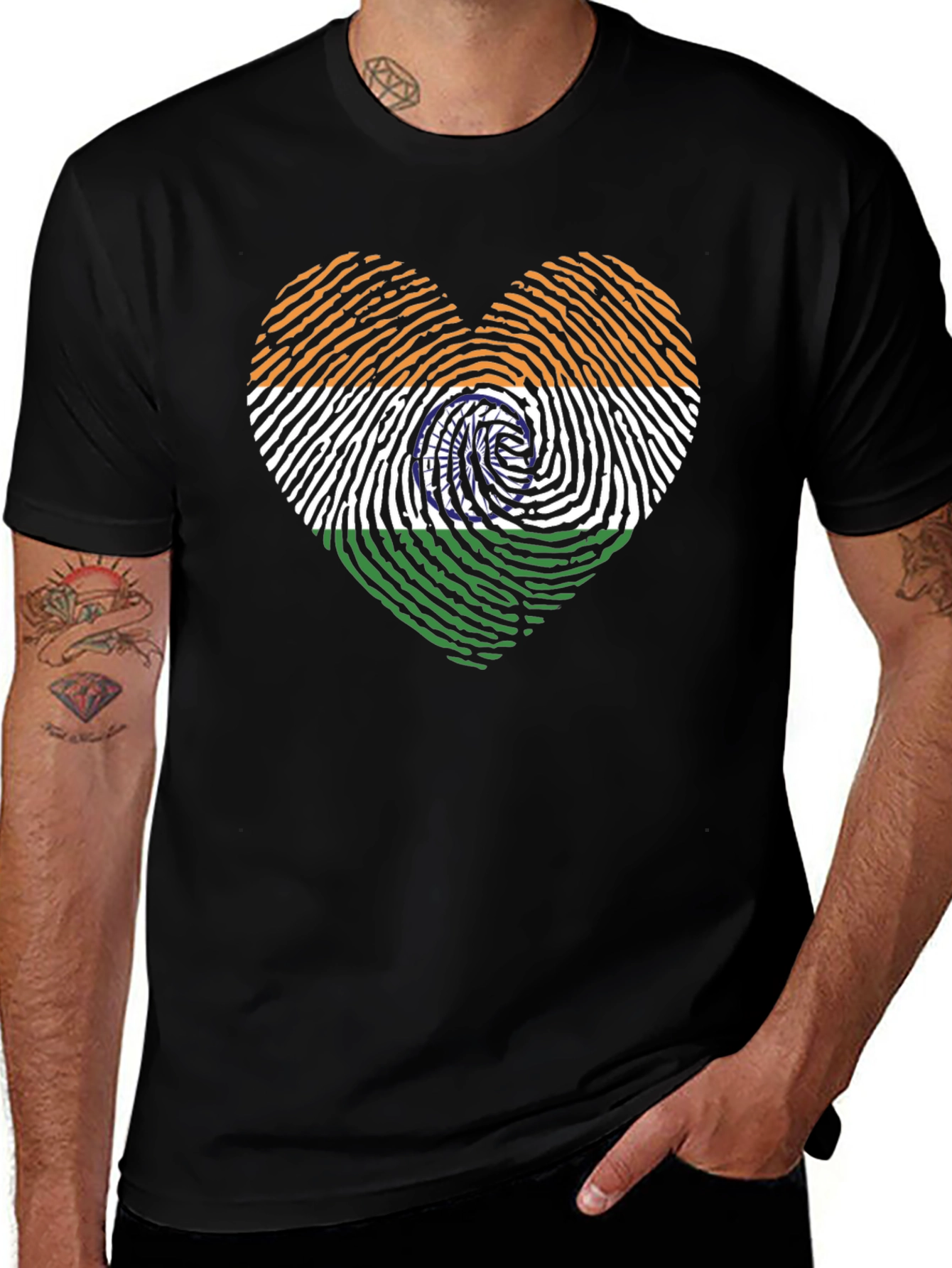 India Flag Heart Fingerprint Graphic T-Shirt