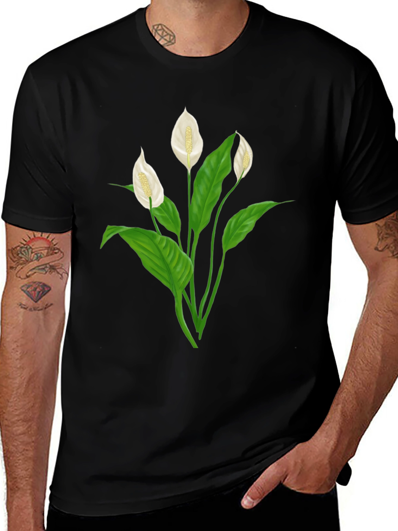 Peace Lily Graphic T-Shirt - Black