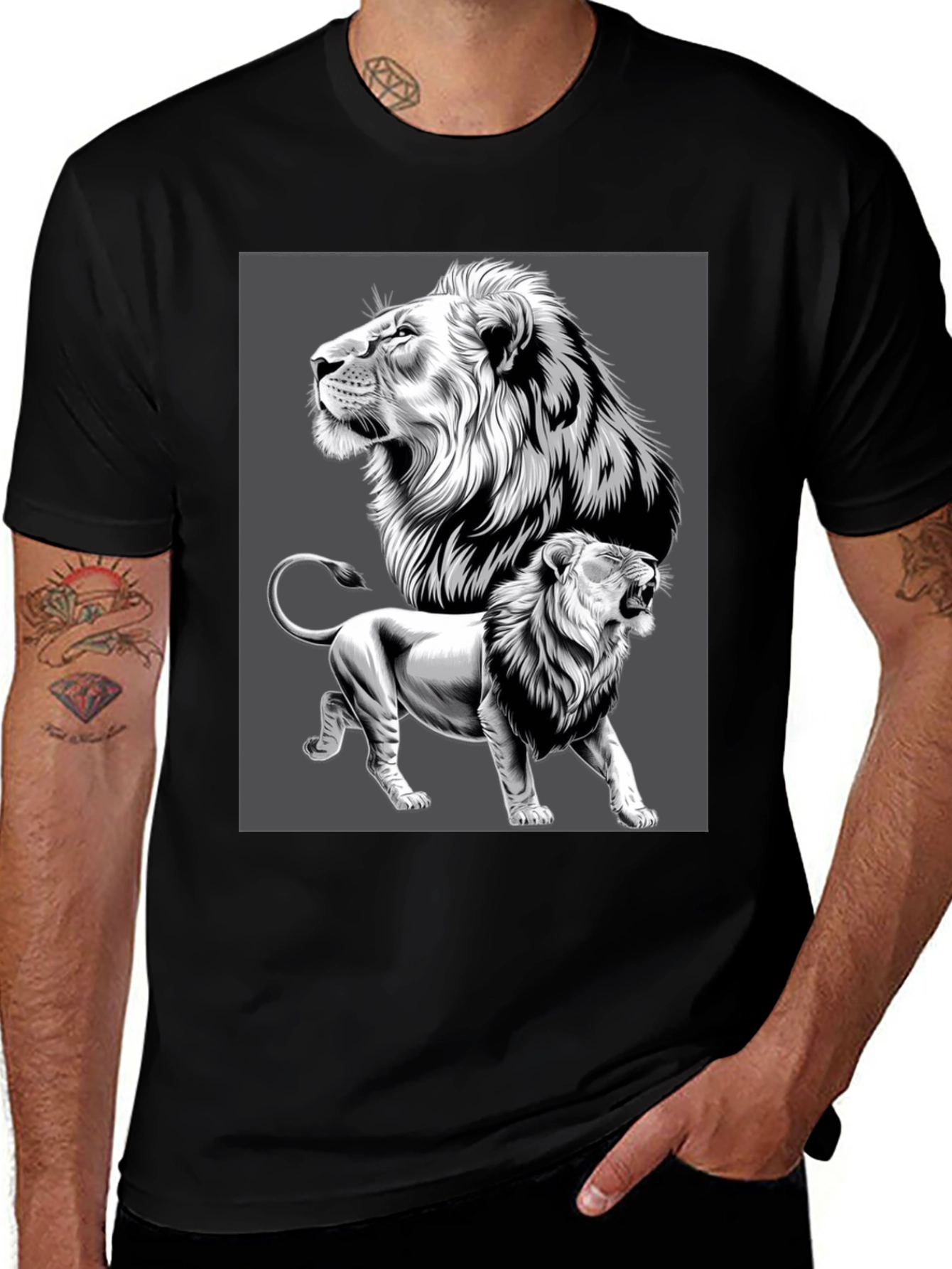 Variant 6 of Lion Graphic Print Crew Neck T-Shirt