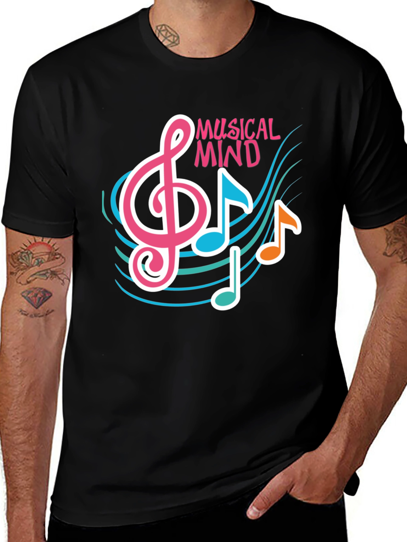 Variant 6 of Musical Mind Graphic Tee - Black Cotton T-Shirt