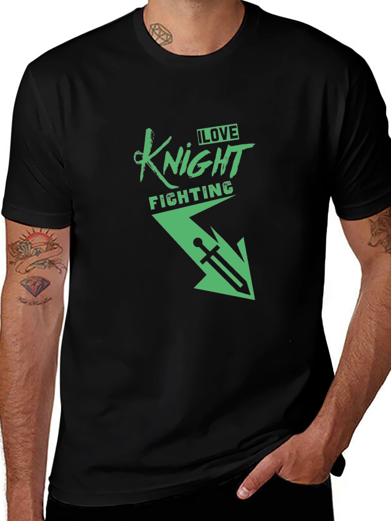 Variant 11 of I Love Knight Fighting Black T-Shirt - Sword Arrow Graphic Tee