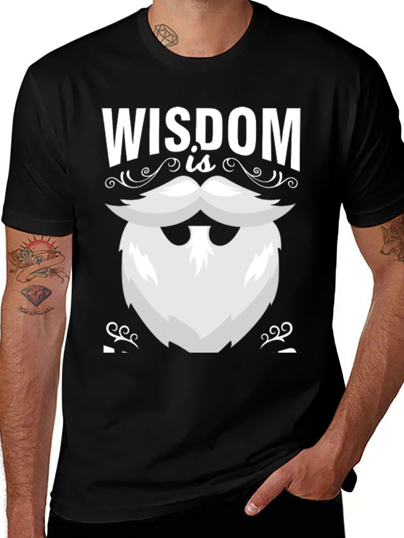 Variant 21 of Wisdom Beard Graphic Tee - Black Cotton T-Shirt