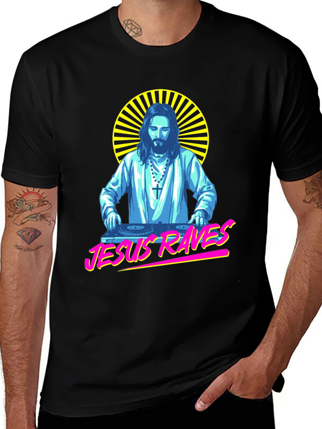 Variant 26 of Jesus Raves Black Graphic T-Shirt