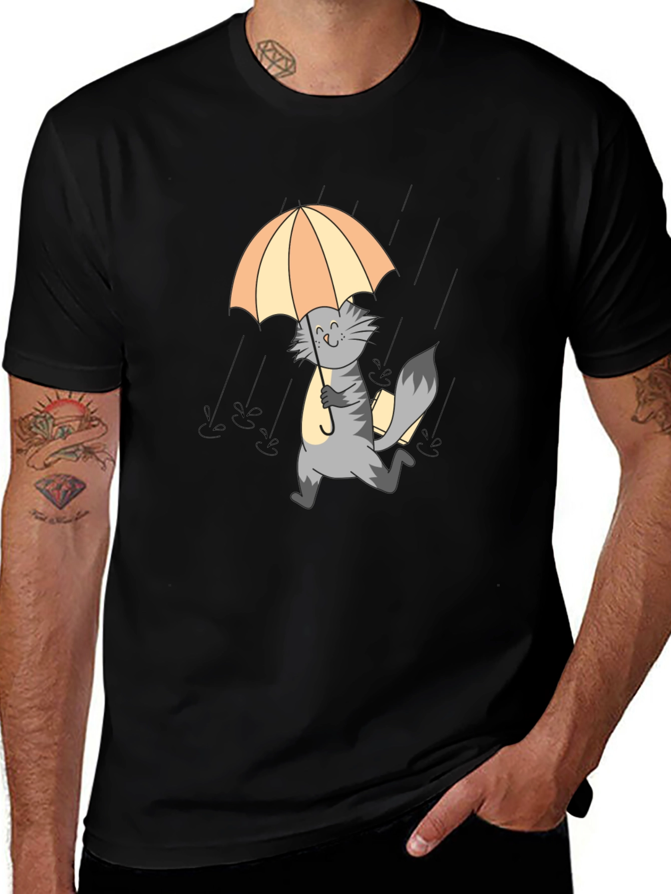 Variant 28 of Cat in Rain T-Shirt - Unique Graphic Tee