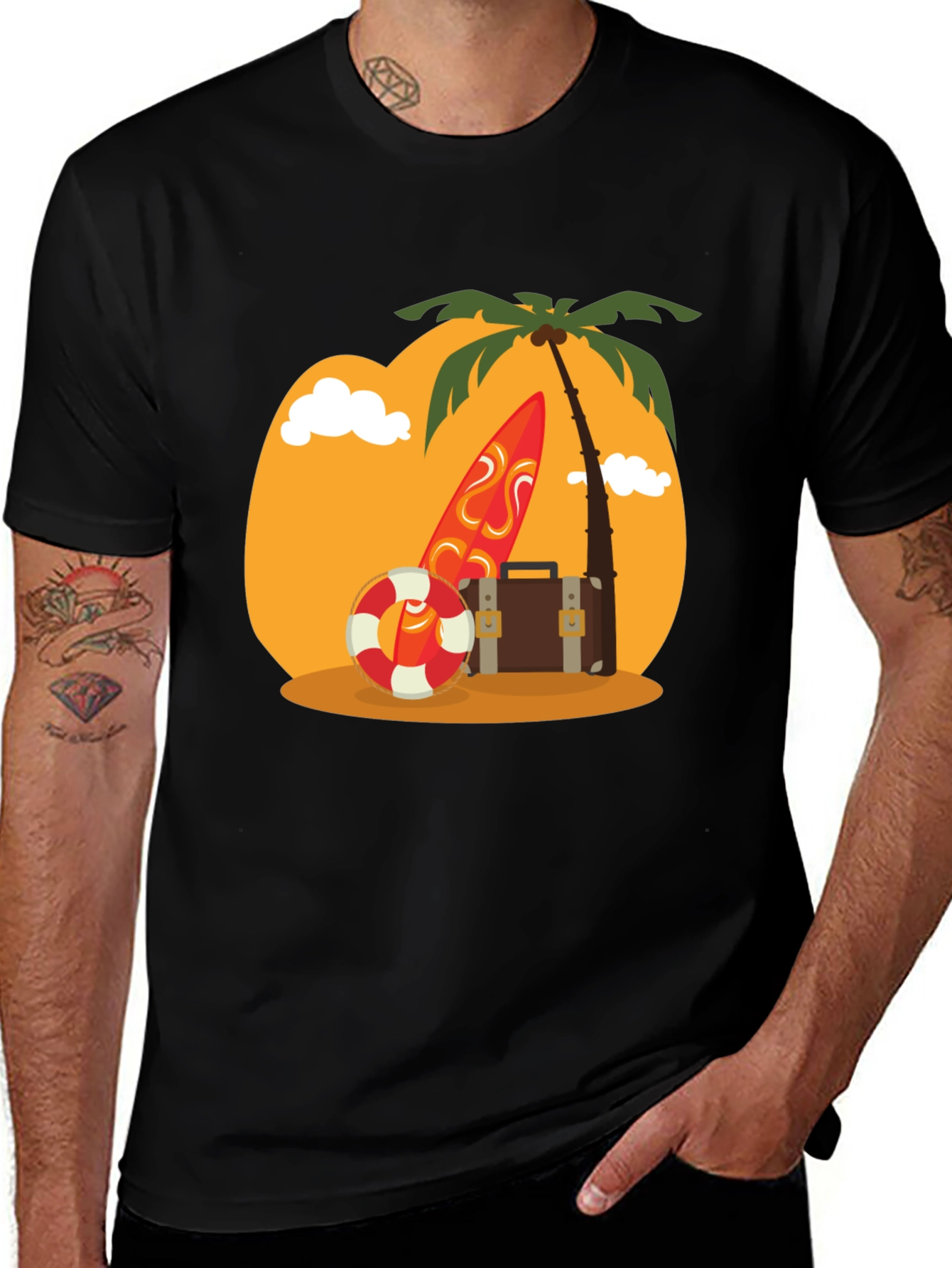 Variant 2 of Tropical Getaway Graphic Tee - Black Cotton Shirt