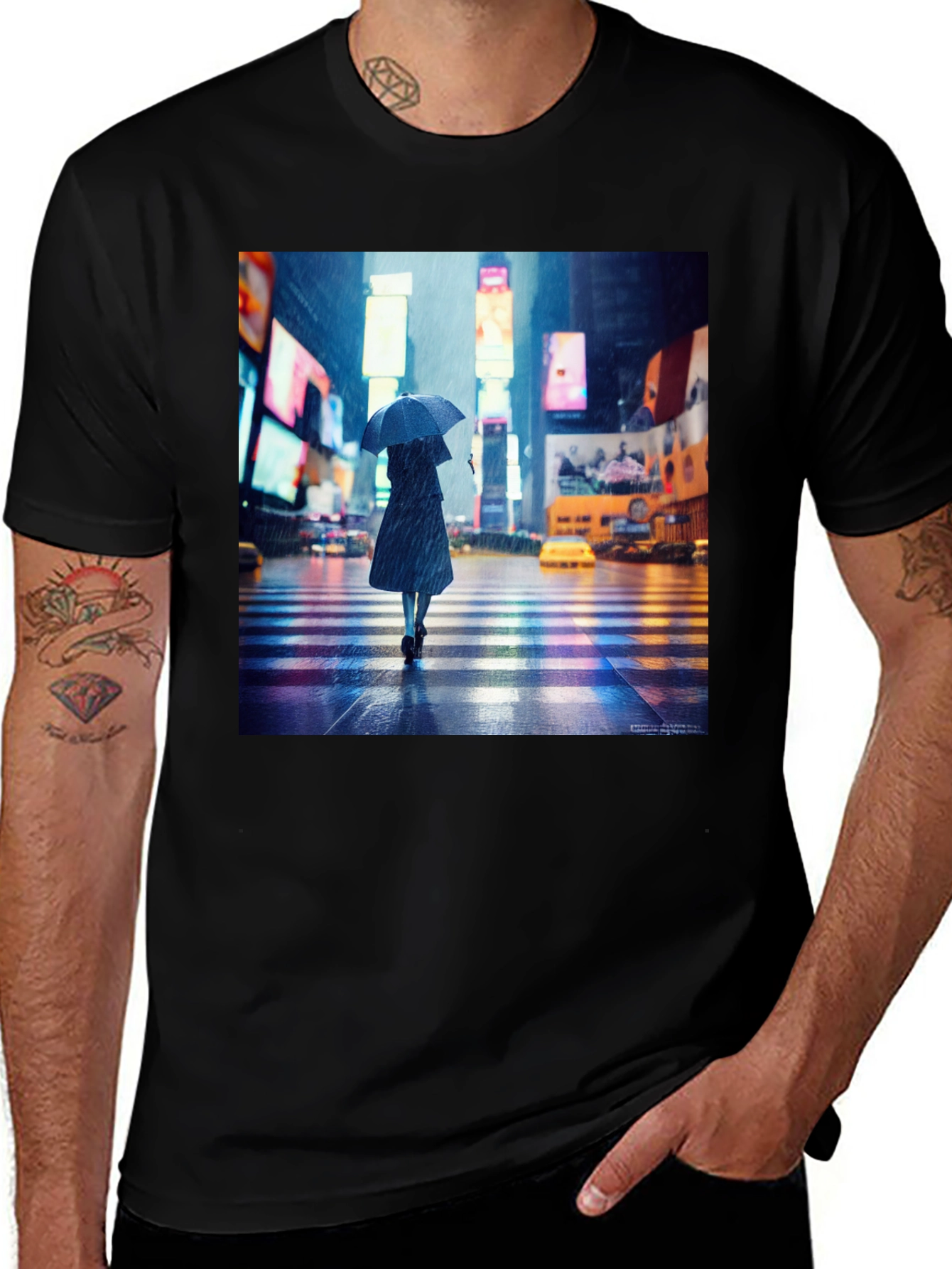 Variant 13 of Rainy Cityscape Graphic Black Tee