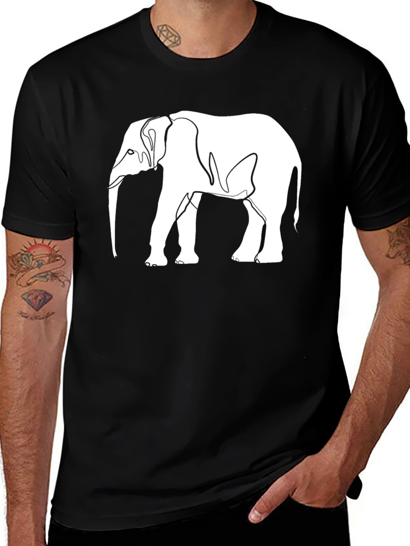 Variant 2 of Elephant Outline Graphic Tee - Black