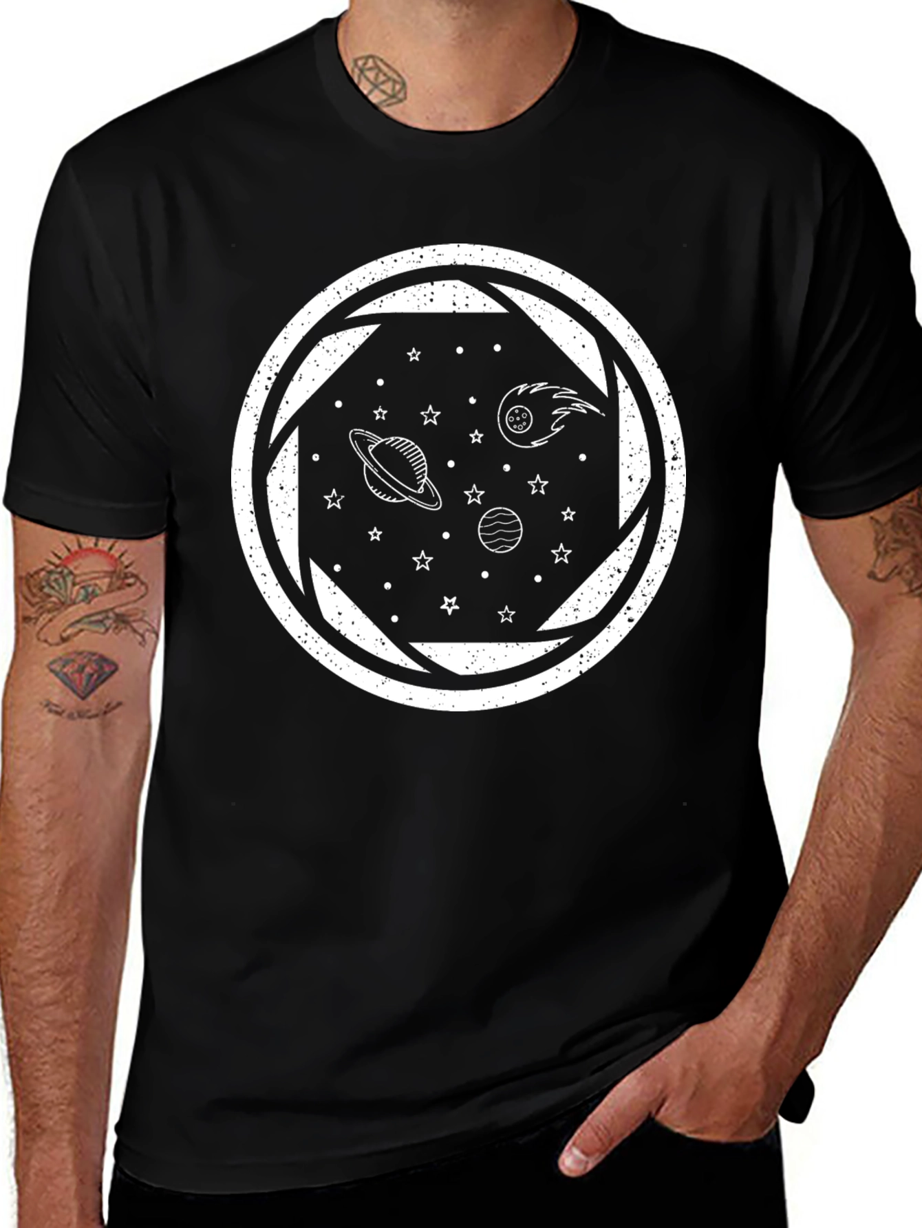 Galaxy Tee: Space Circle Graphic Black T-Shirt