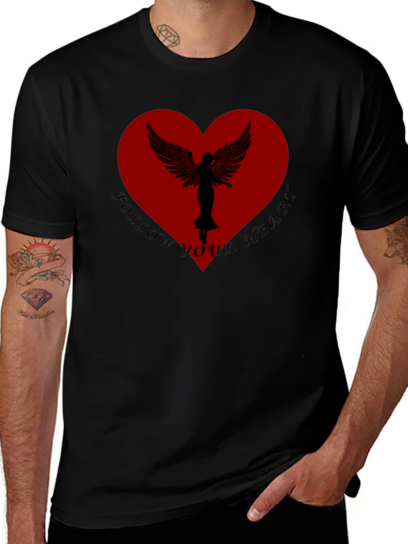 Variant 2 of Follow Your Heart Angel Wings Black T-Shirt