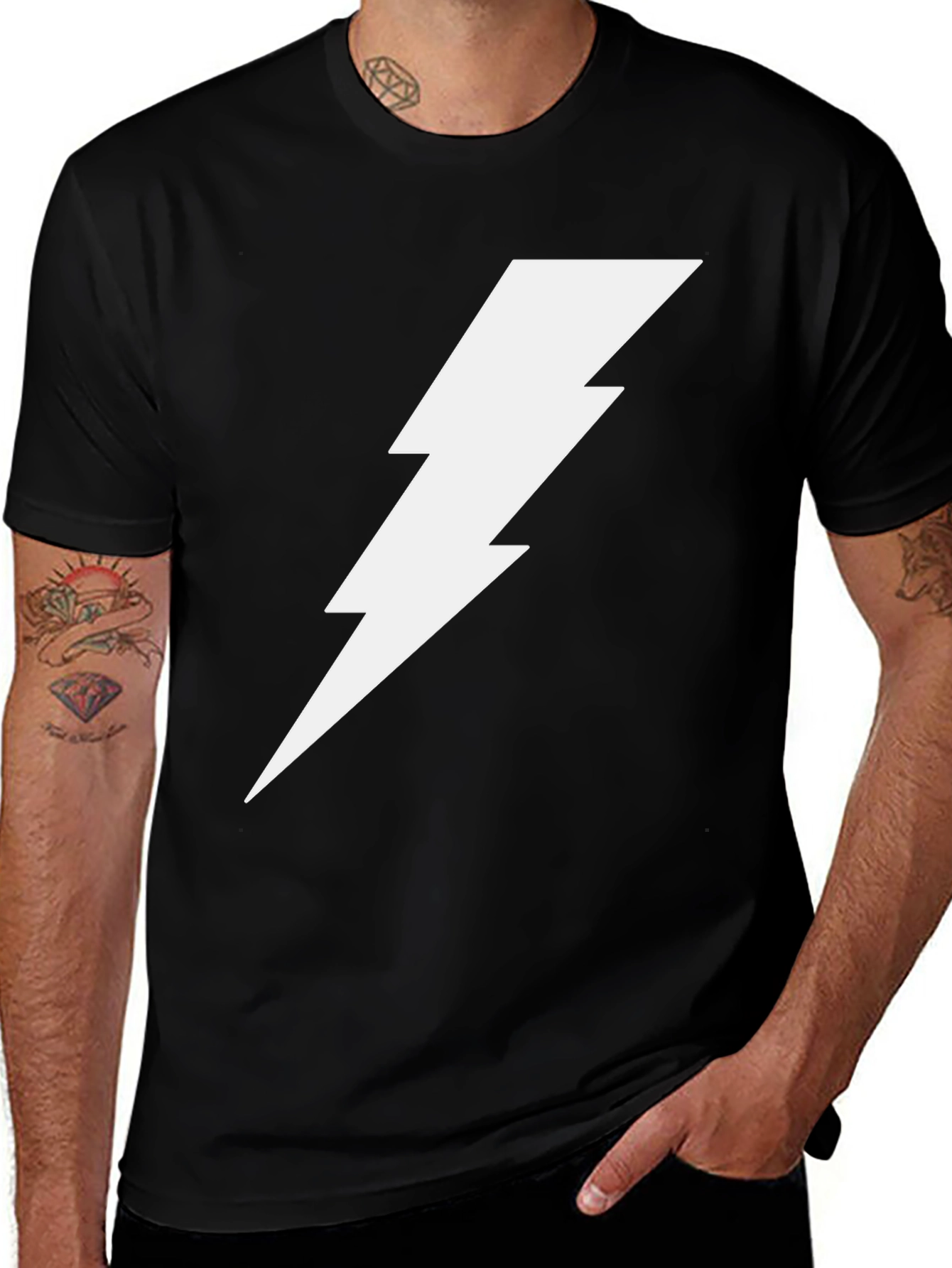 Variant 8 of Bold Lightning Bolt Graphic Tee - Black Cotton