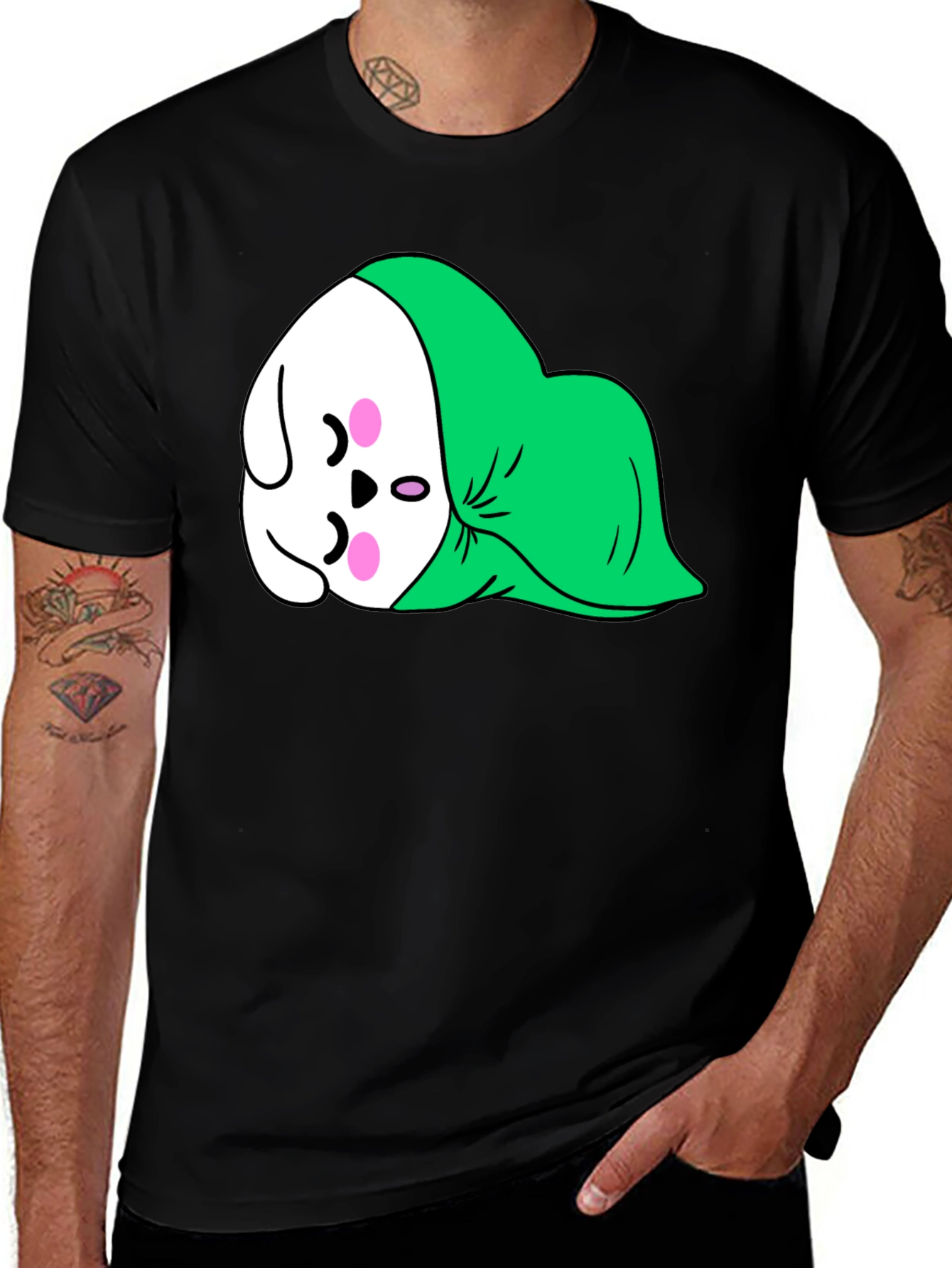 Variant 11 of Cute Sleeping Cartoon Graphic Tee - Black