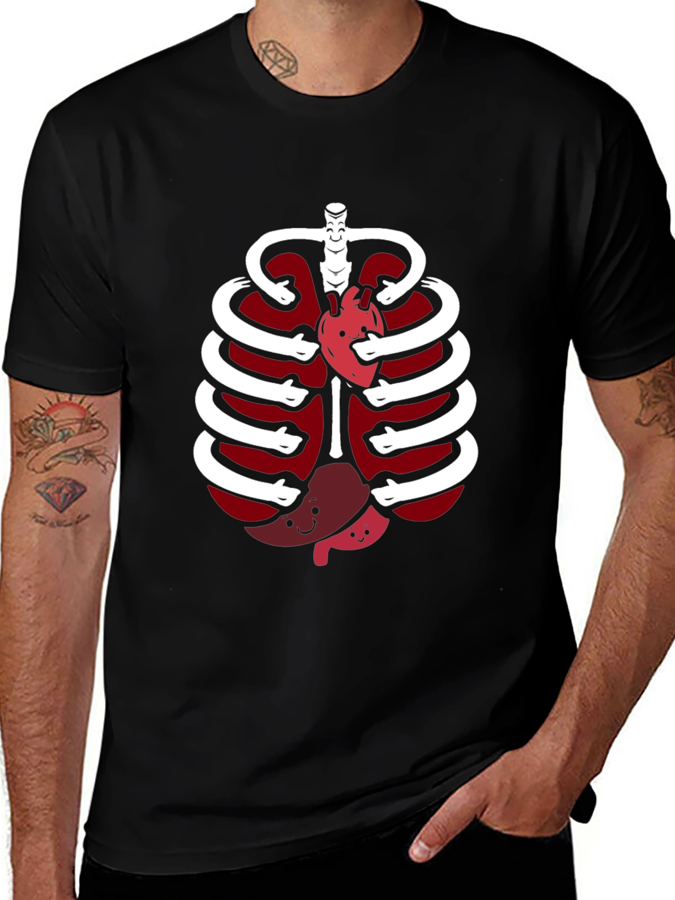 Variant 28 of Funny Anatomy Rib Cage Heart Stomach T-Shirt