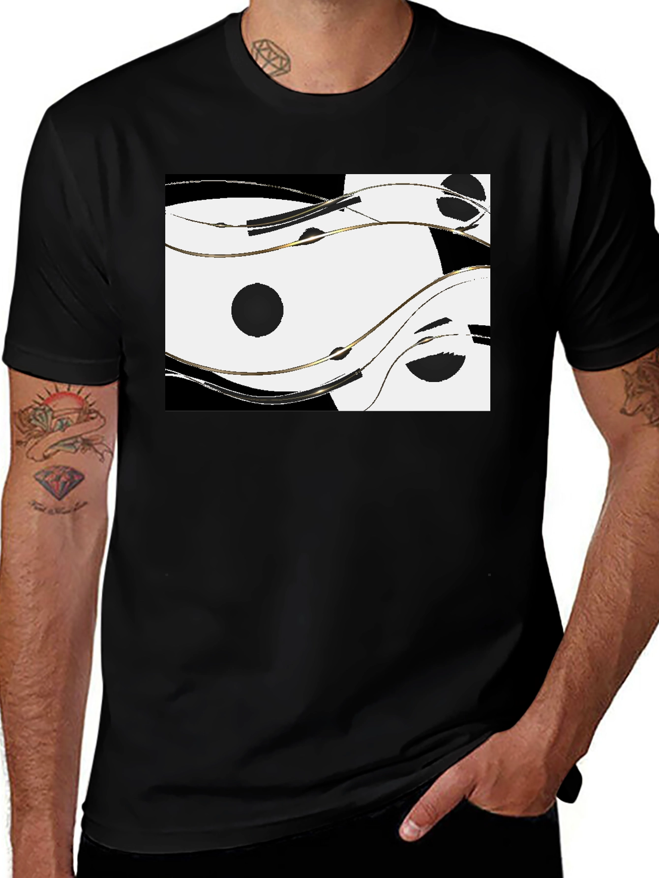 Variant 27 of Abstract Yin Yang Style Graphic Tee - Black