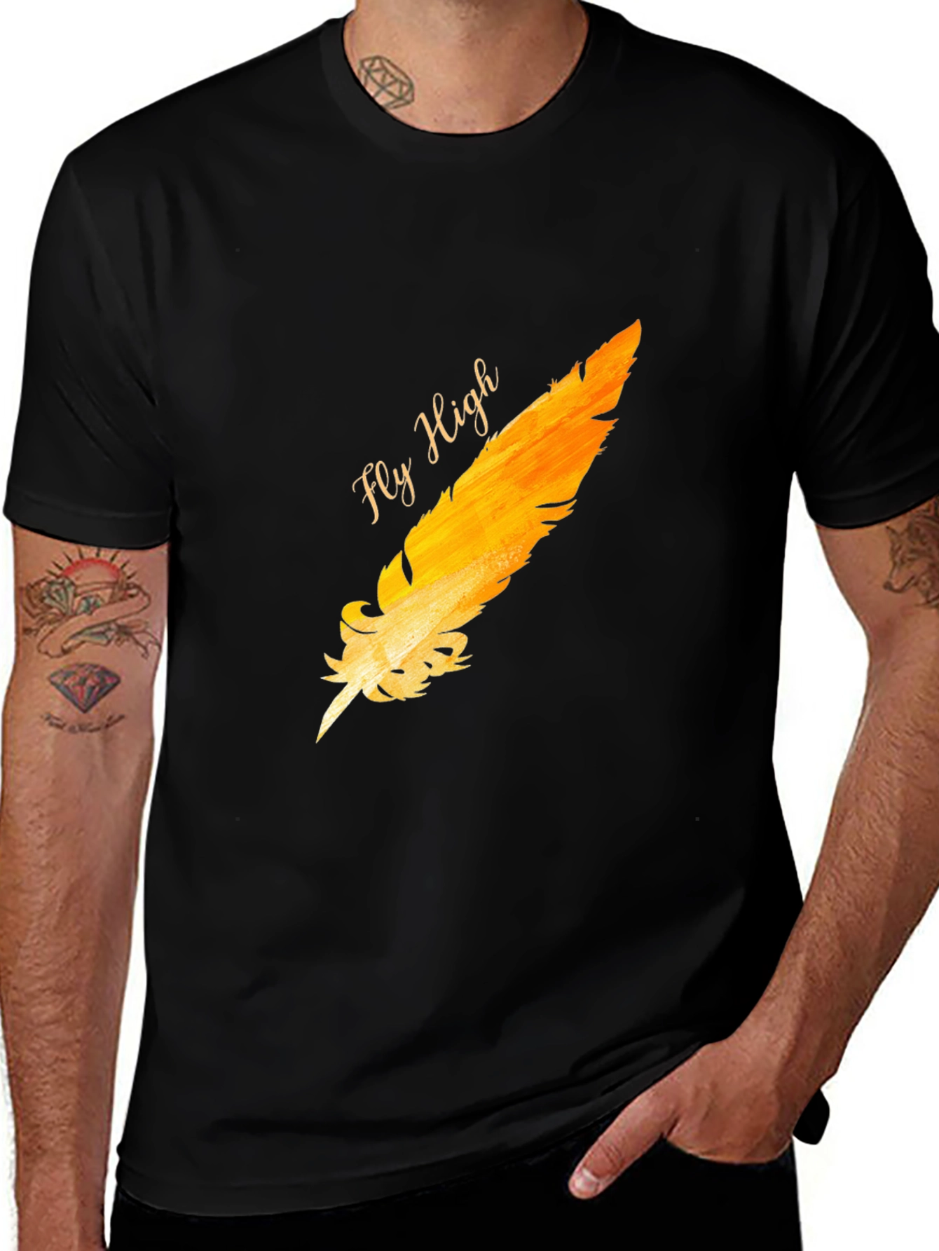 Fly High Feather Graphic Black T-Shirt