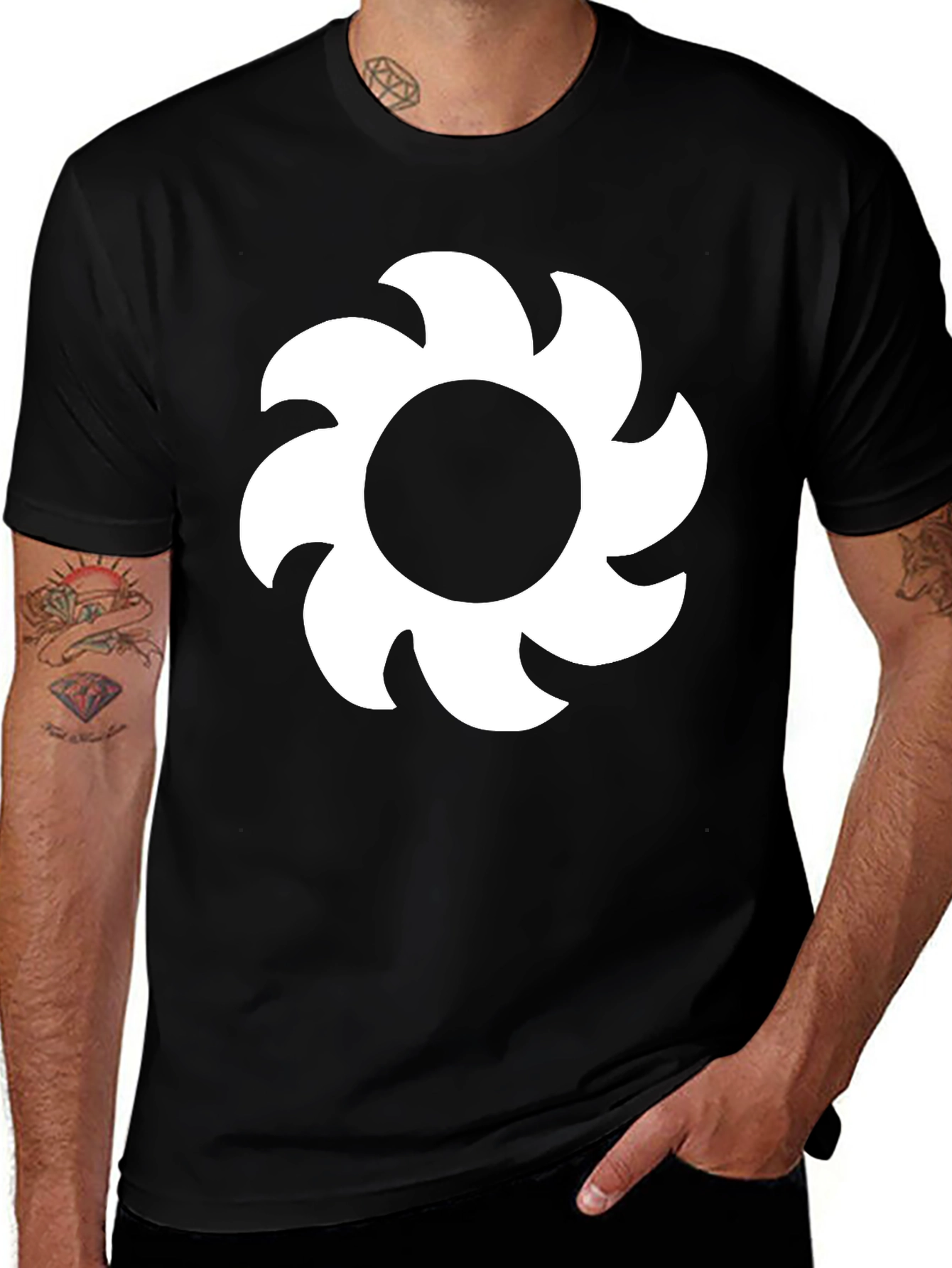 Variant 20 of Black T-Shirt with White Flower Design
