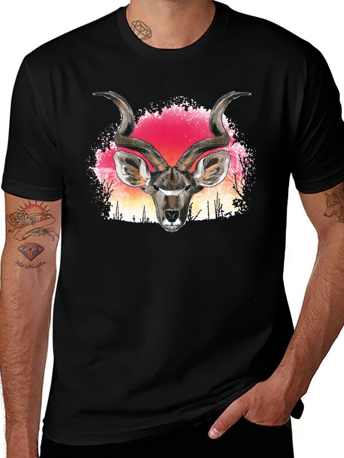 Variant 19 of Kudu Animal Graphic Black T-Shirt