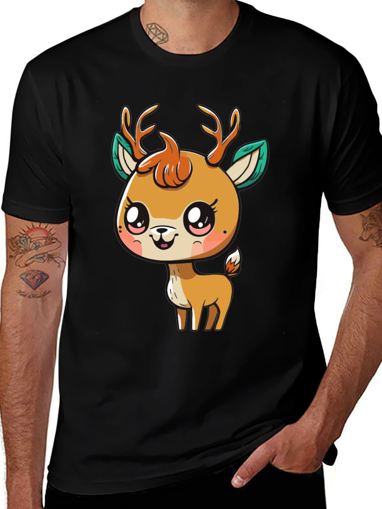 Variant 15 of Cute Deer Graphic Tee - Black Cotton Blend