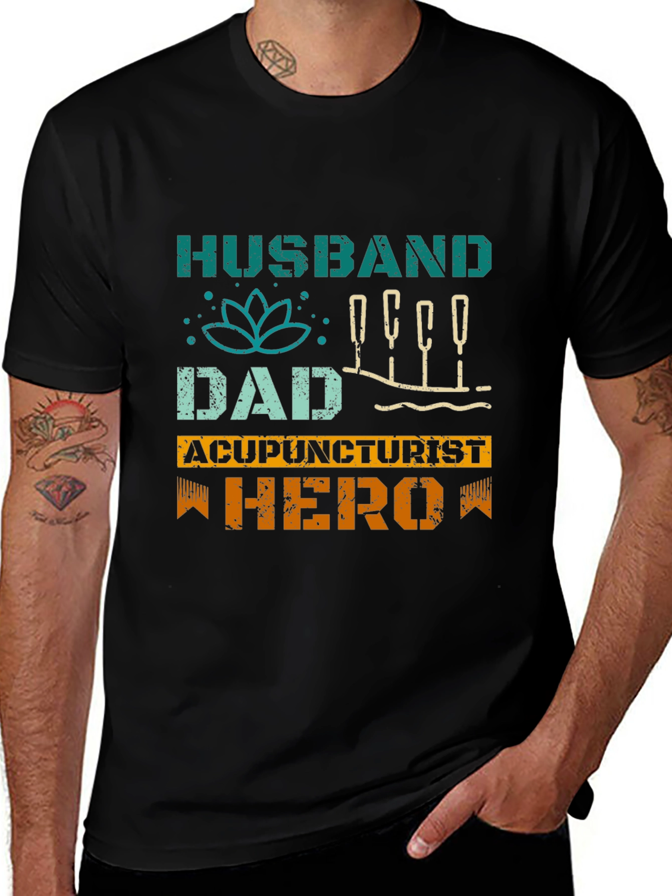 Variant 12 of Husband Dad Acupuncturist Hero Graphic Tee