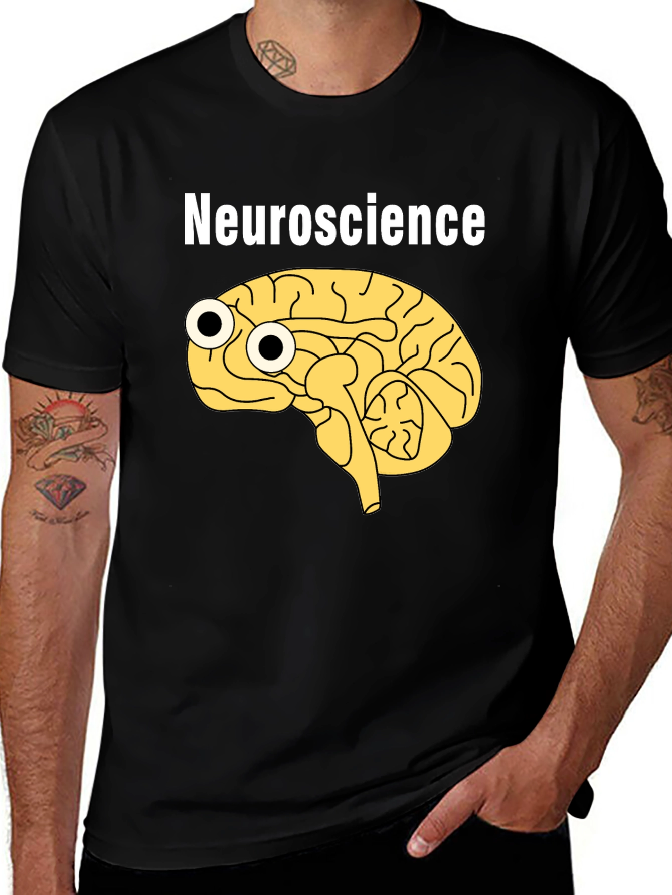 Funny Neuroscience Brain Googly Eyes Black T-Shirt
