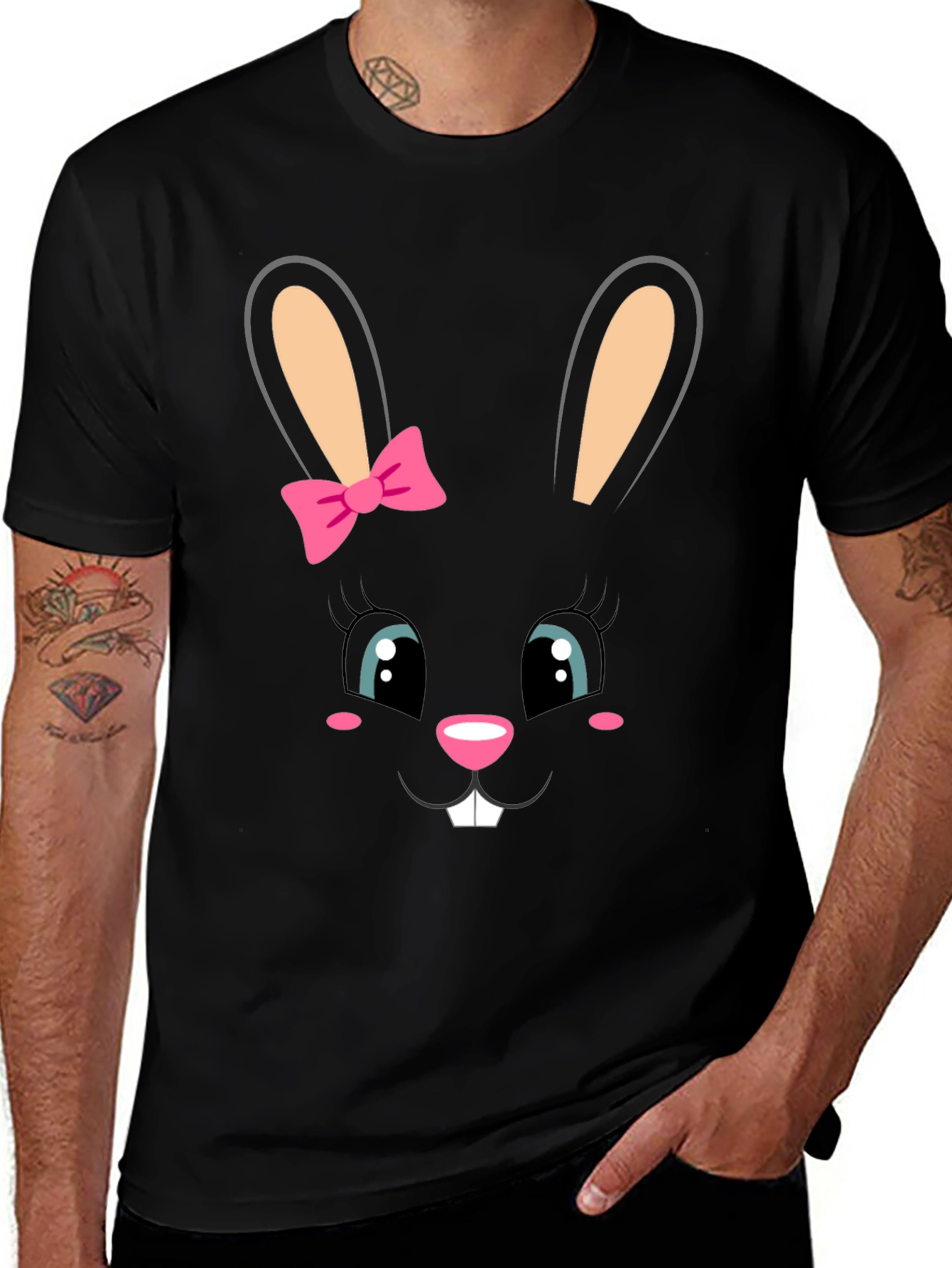 Variant 20 of Cute Bunny Face Graphic Tee - Easter Style