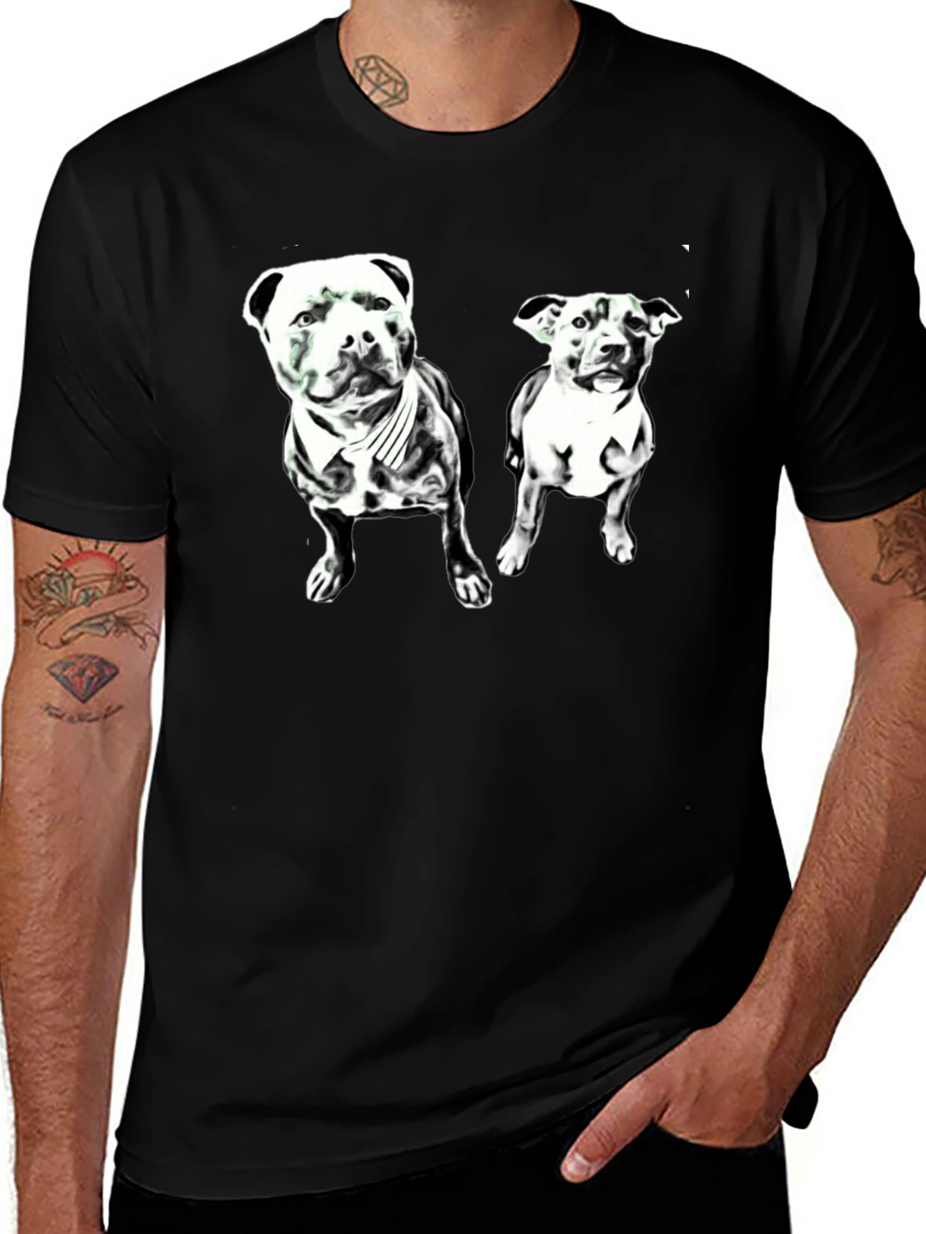 Black Dog Lover T-Shirt - Black Crew Neck with Pitbull Graphic main image