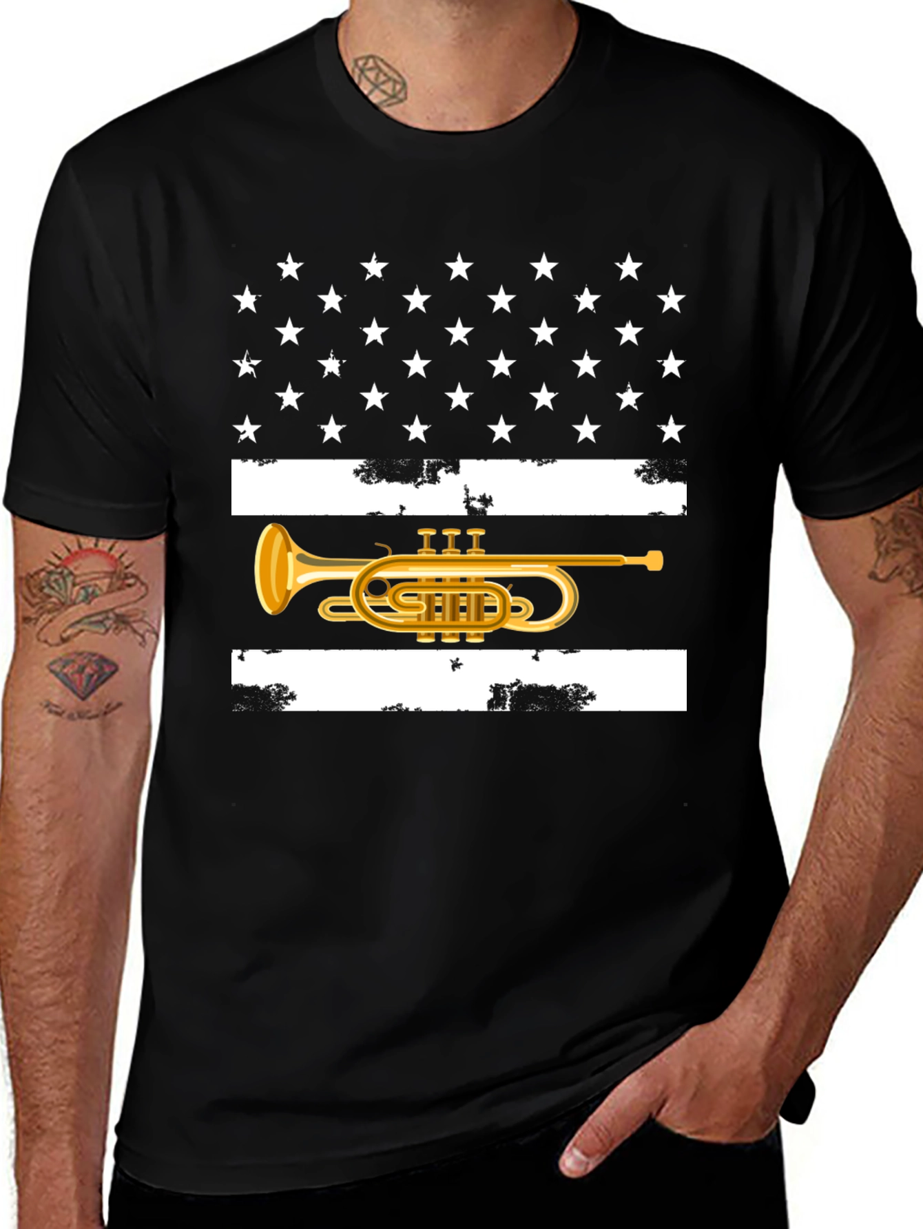 Variant 15 of American Flag Trumpet T-Shirt Patriotic USA