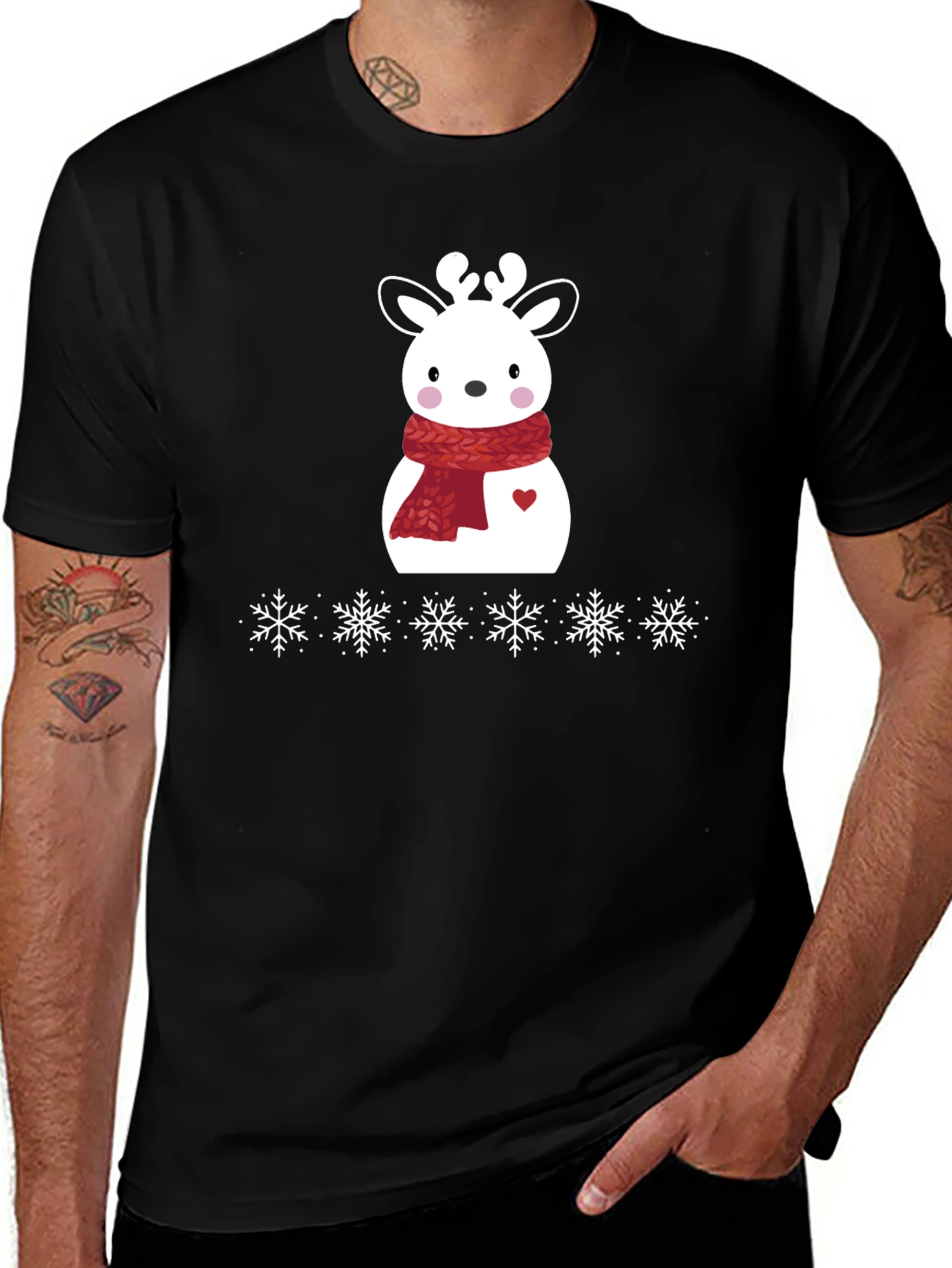 Black Festive Reindeer Holiday T-Shirt - Cute & Comfy! main image