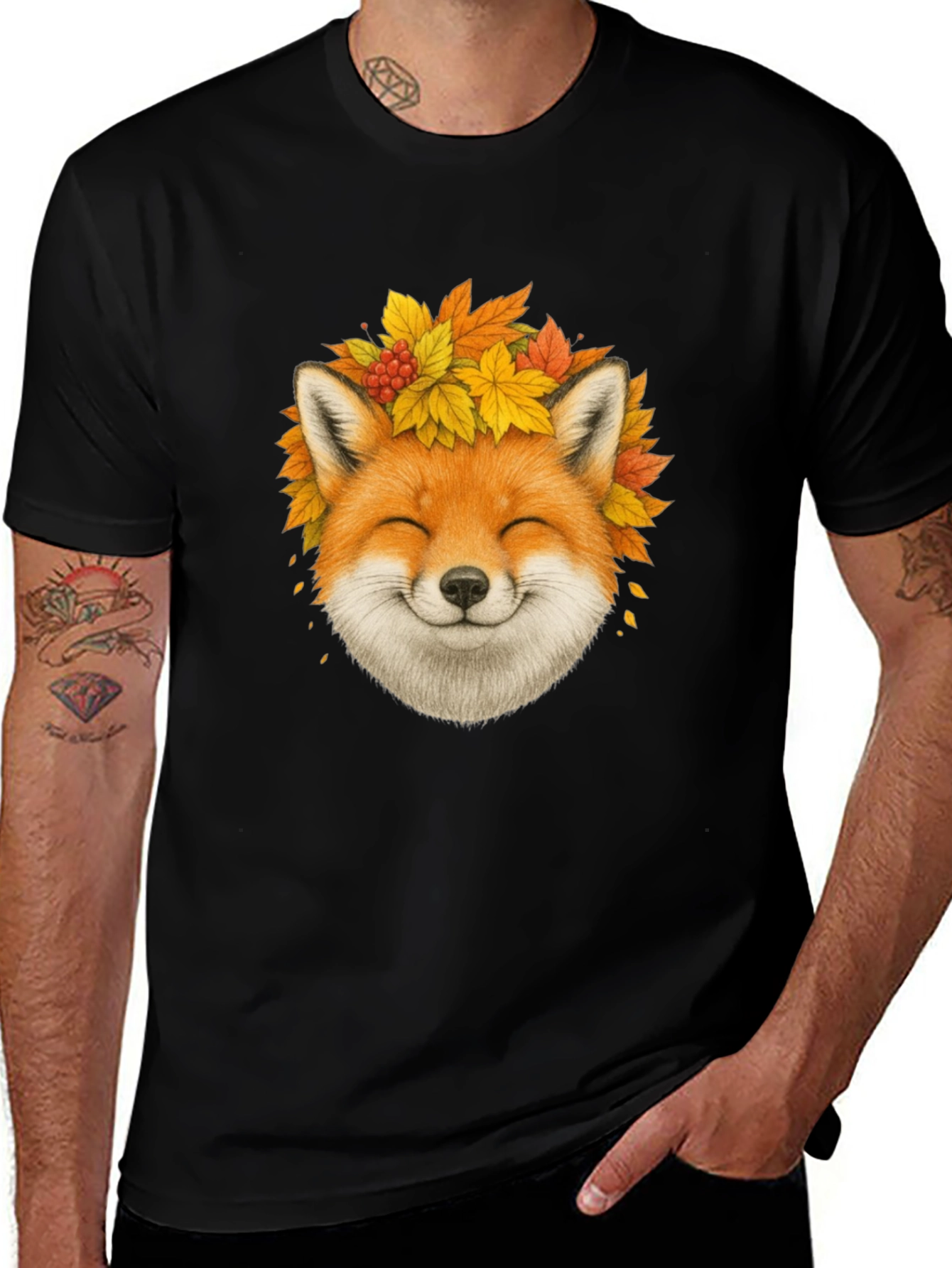 Variant 26 of Fall Fox T-Shirt - Autumn Leaves Graphic Tee