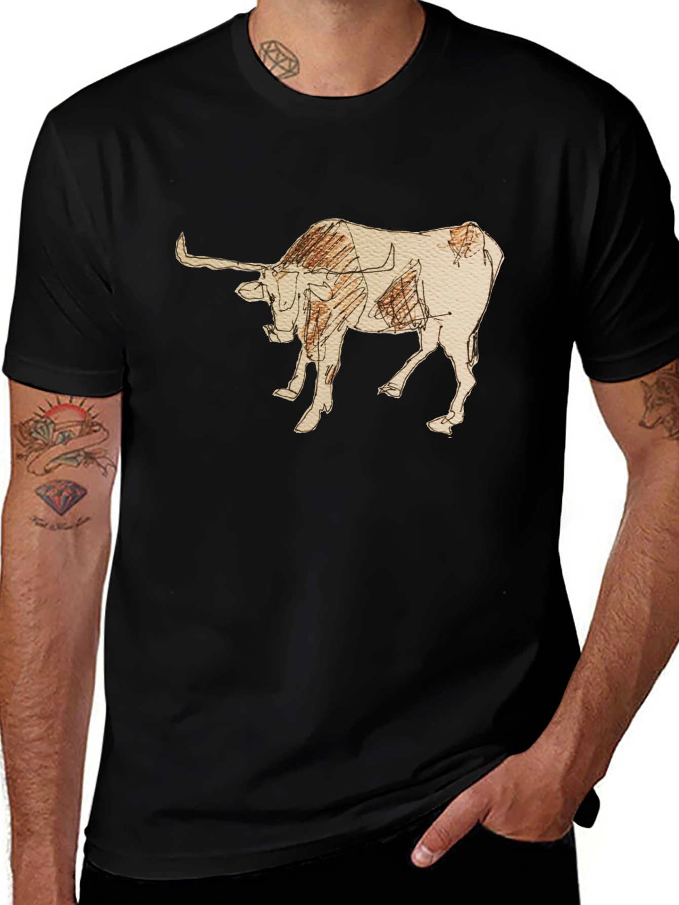 Variant 30 of Black Graphic Tee - Bull Sketch Design