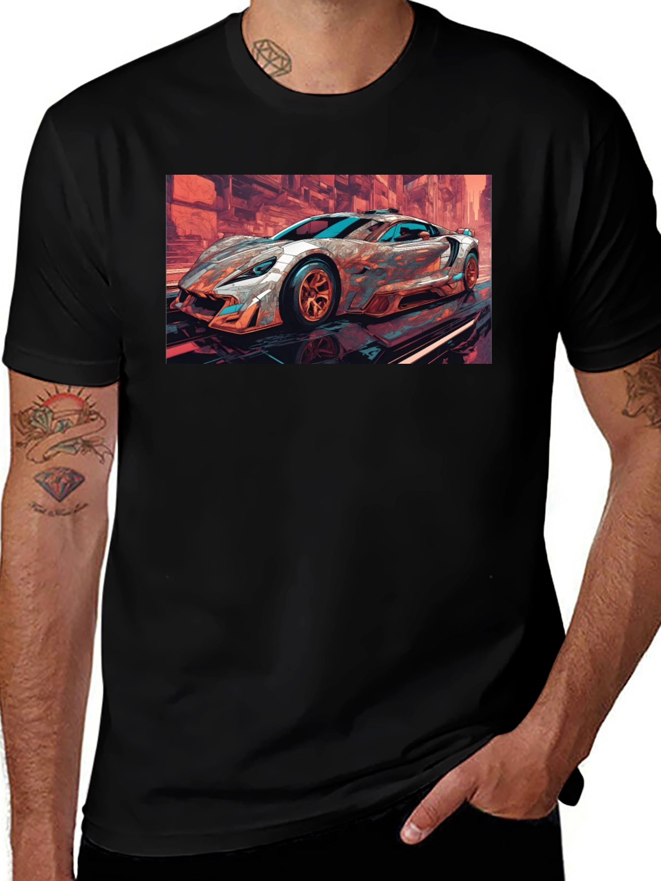Variant 4 of Sleek Car Graphic Black T-Shirt