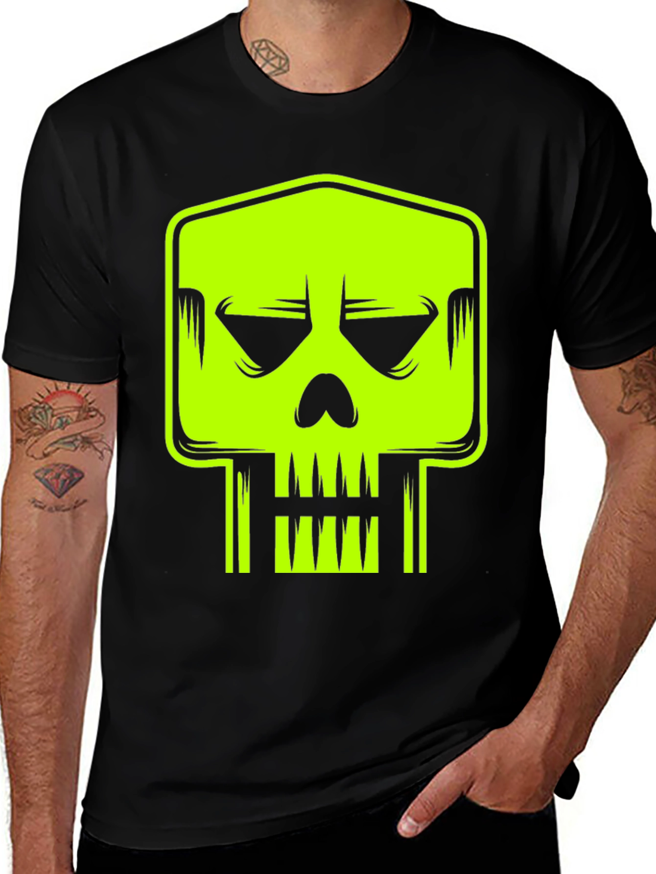 Variant 19 of Neon Skull Graphic Tee - Black Cotton T-Shirt