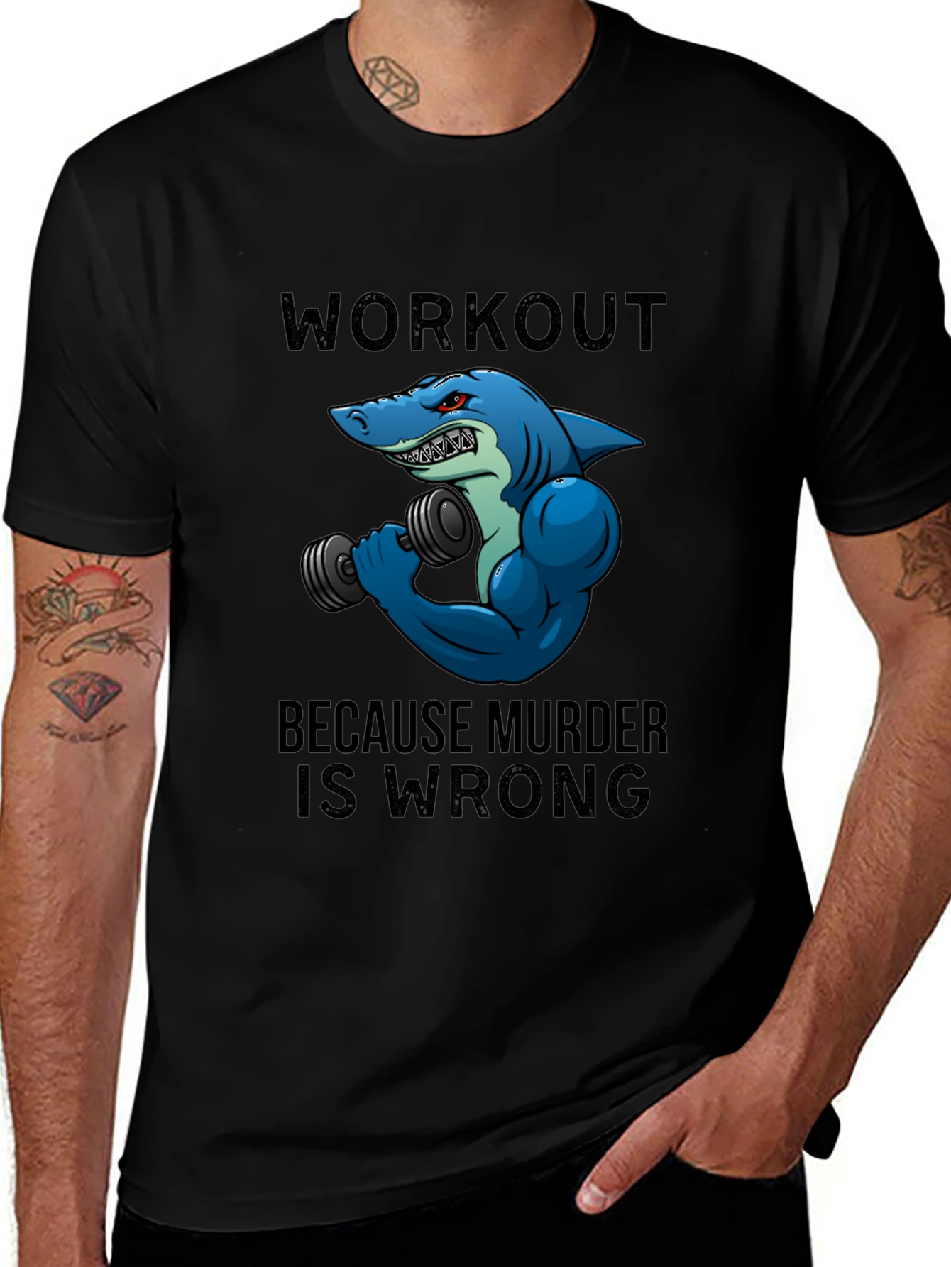 Variant 11 of Workout Shark Graphic Tee - Black T-Shirt