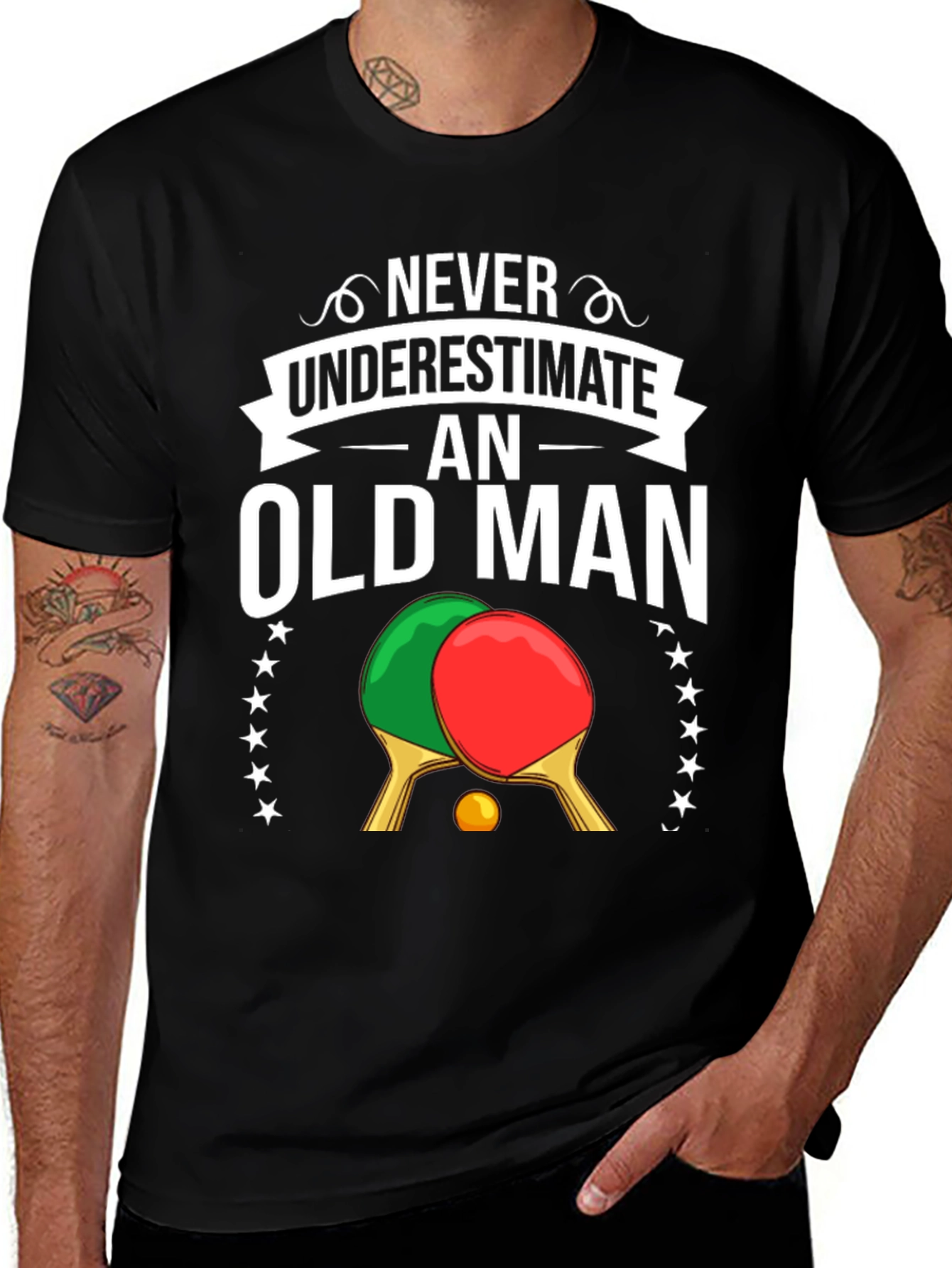 Variant 21 of Never Underestimate Old Man Table Tennis T-Shirt