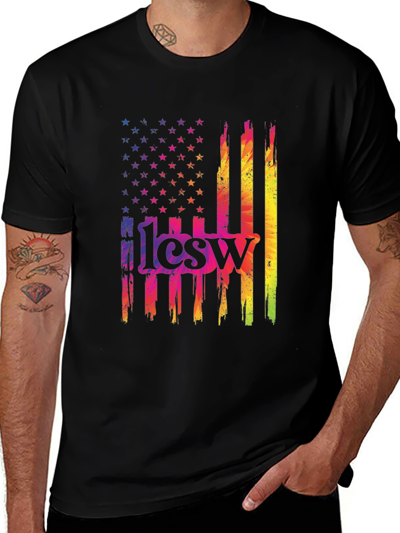 Variant 18 of Colorful American Flag LCSW Graphic Tee
