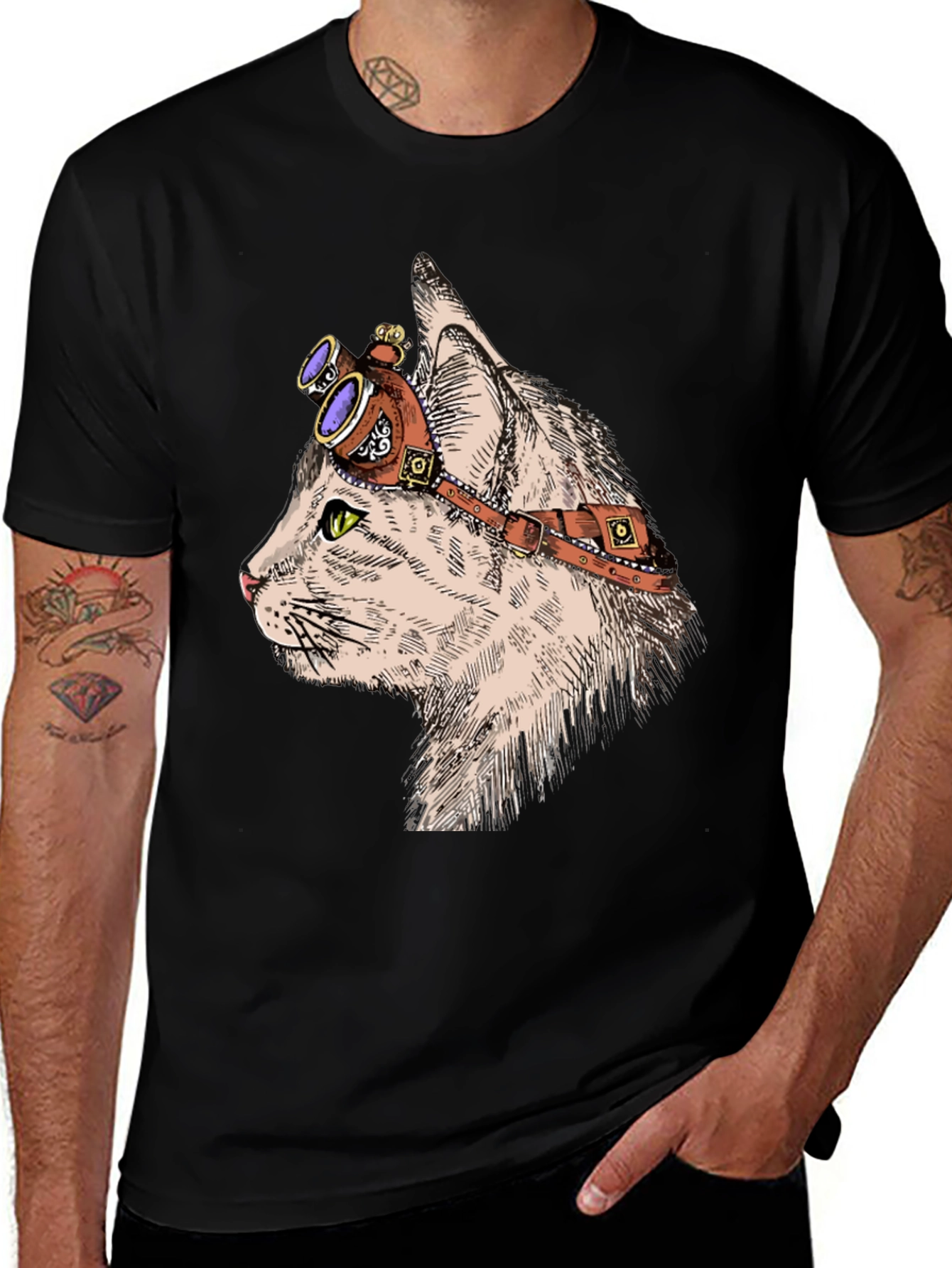 Variant 25 of Steampunk Cat T-Shirt: Cool Feline with Goggles