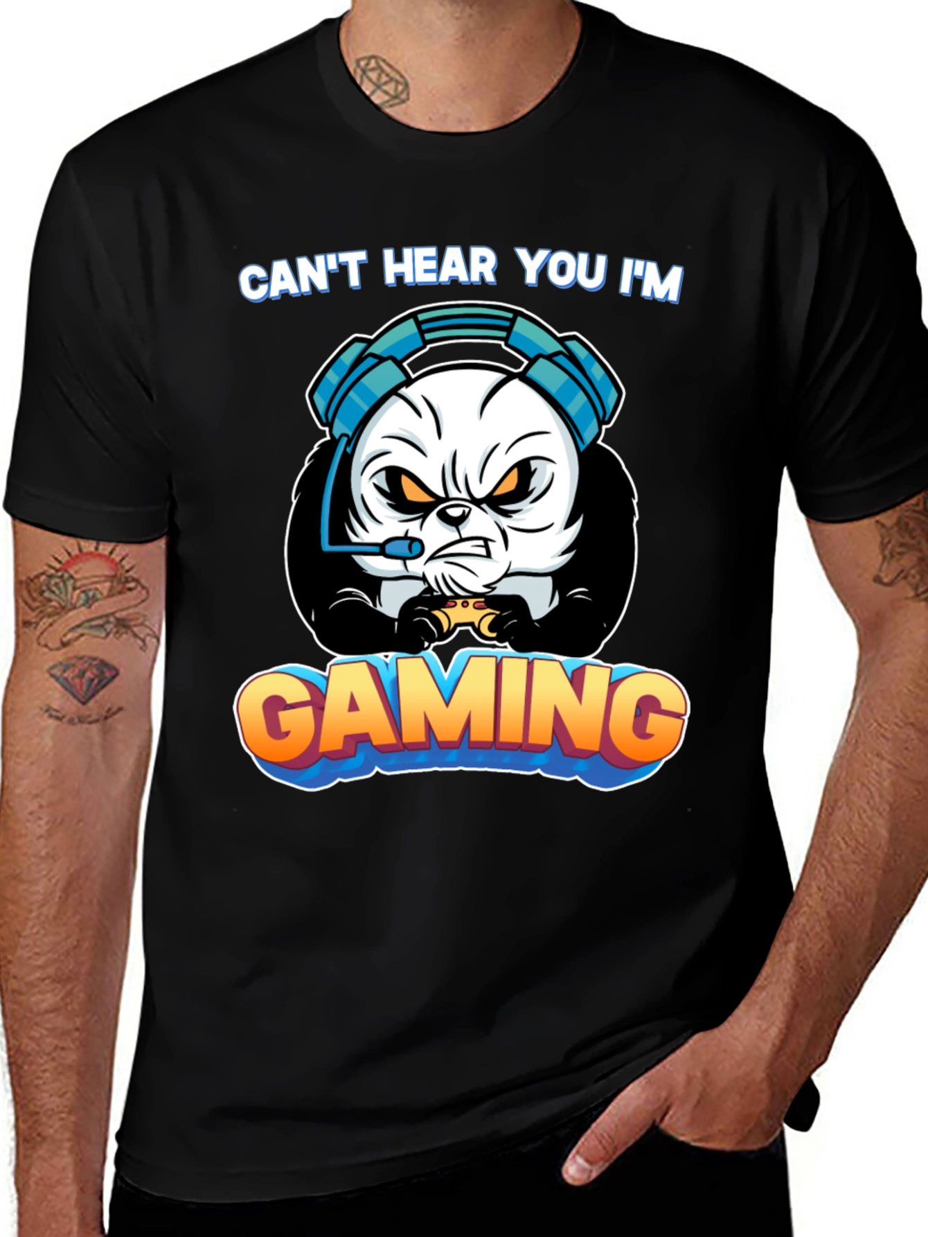 Variant 30 of Gamer Panda T-Shirt - Can't Hear You, I'm Gaming!