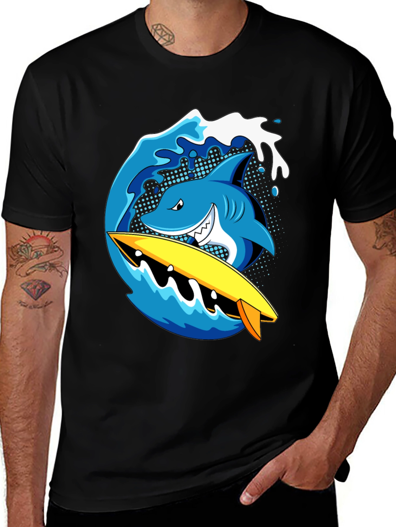 Variant 15 of Shark Surfboard Wave Graphic T-Shirt