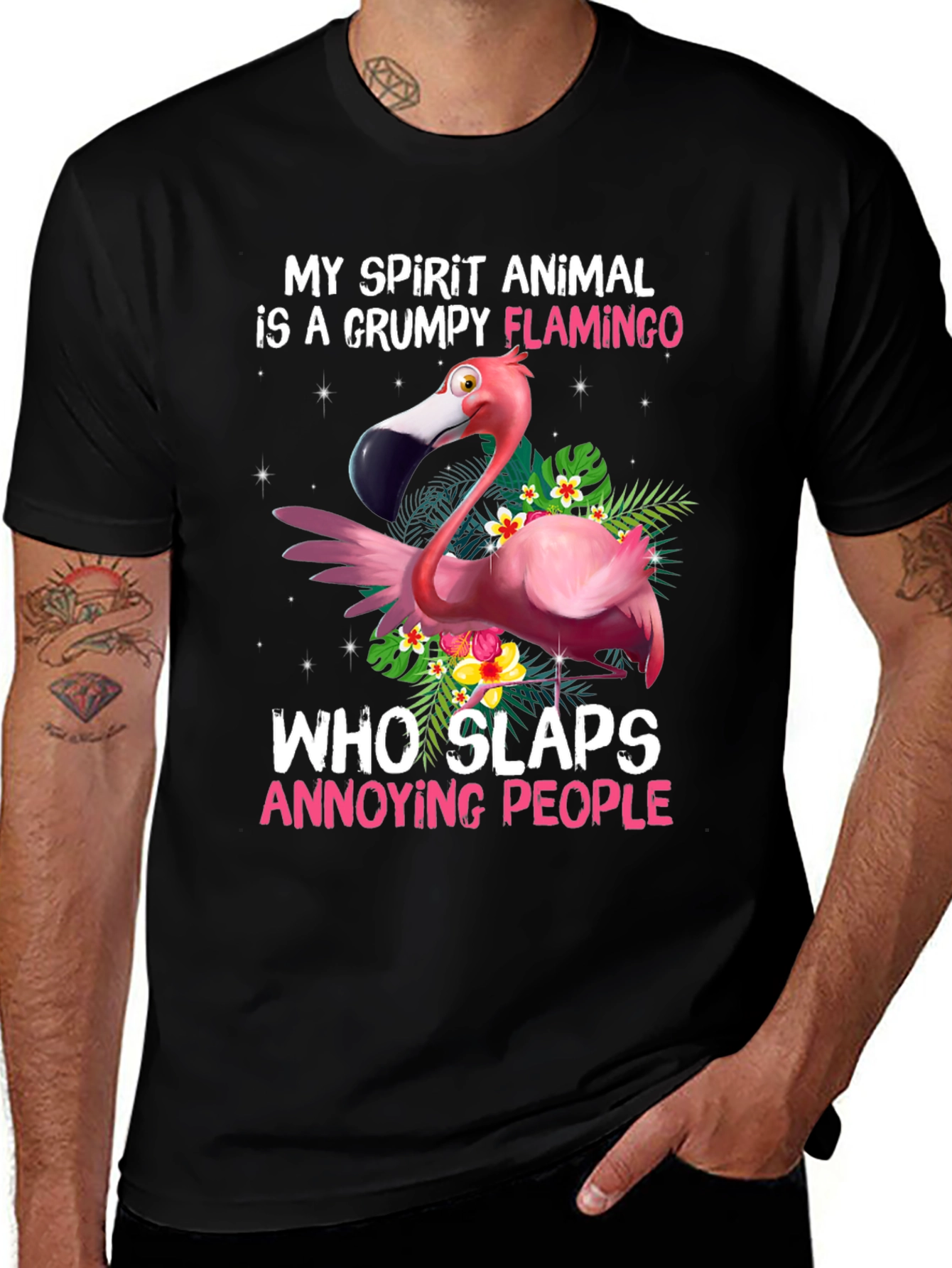 Variant 13 of Grumpy Flamingo T-Shirt: My Spirit Animal Slaps!