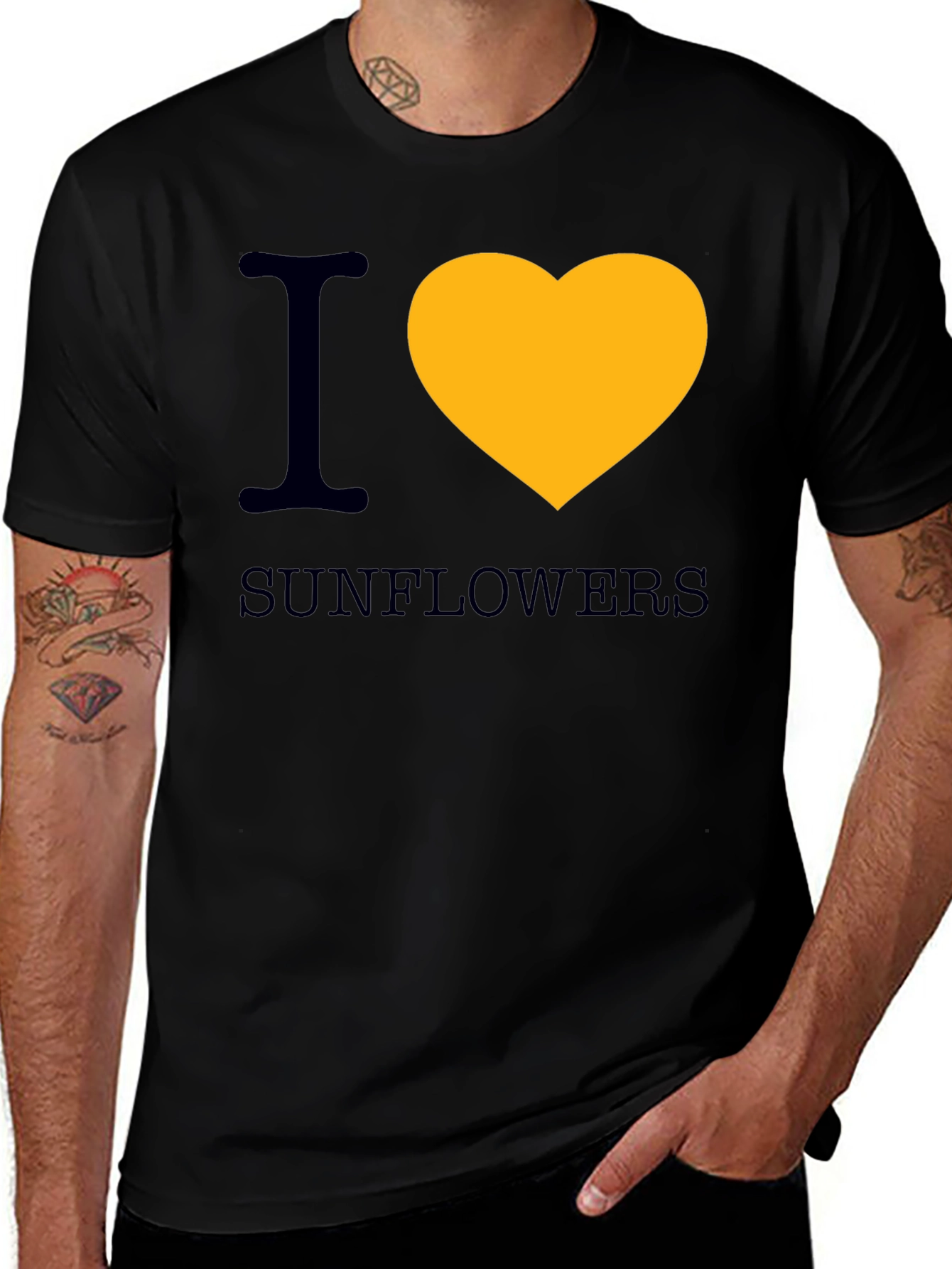 Variant 20 of I Heart Sunflowers Graphic Tee - Black Cotton T-Shirt