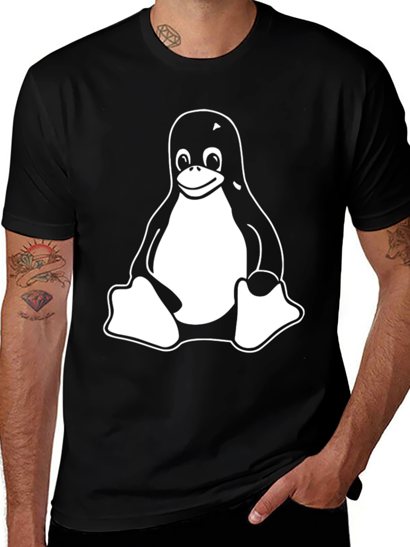 Linux Tux Penguin Graphic Tee - Black