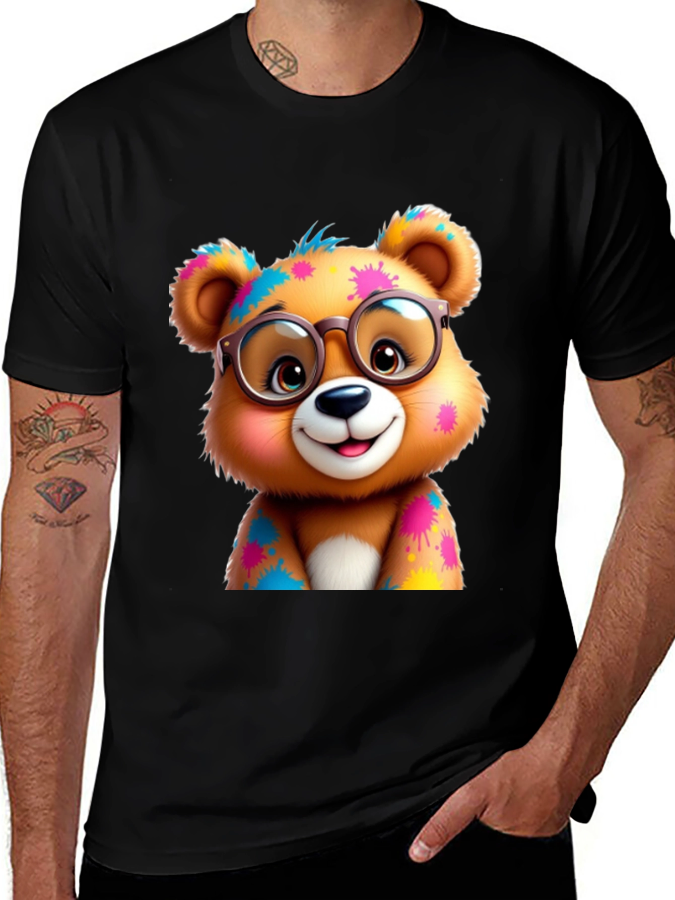 Variant 16 of Cute Bear with Glasses Black T-Shirt