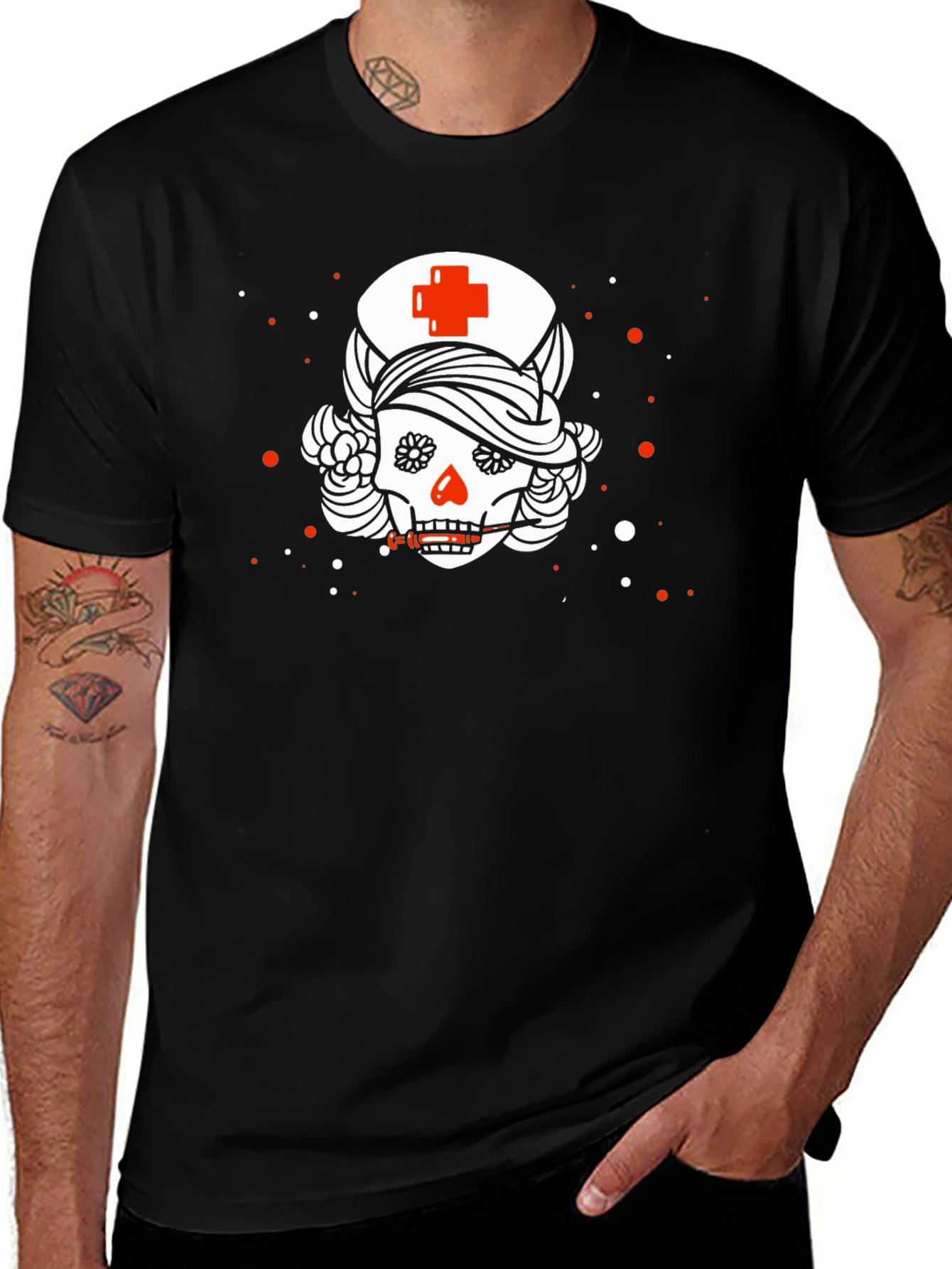 Variant 8 of Nurse Sugar Skull T-Shirt - Unique Dia de los Muertos Design